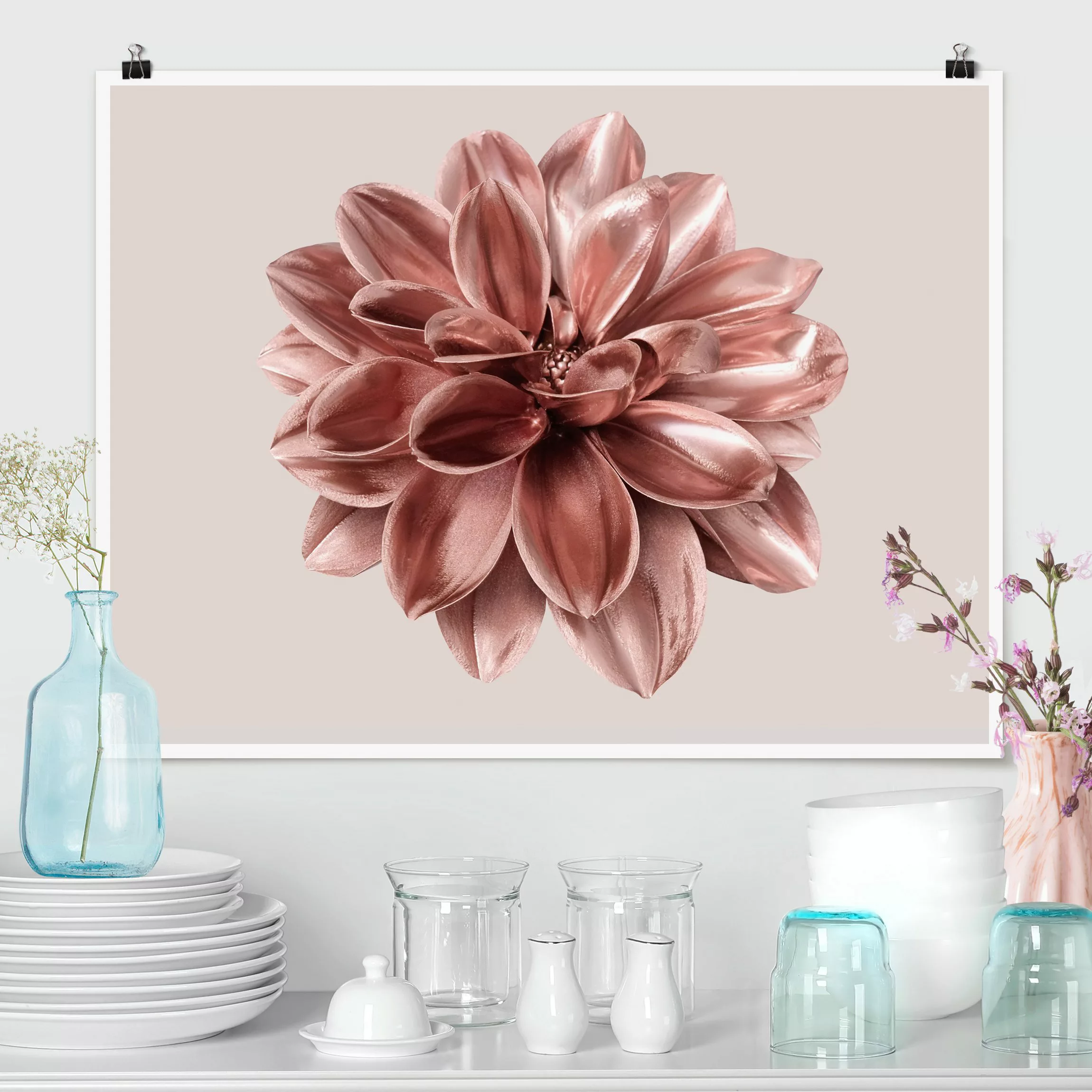 Poster Fotografie Dahlie Blume Rosegold Metallic günstig online kaufen