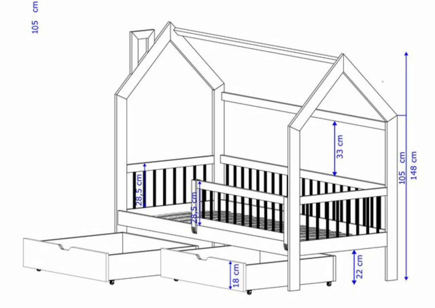 thematys Jugendbett Hausbett Kinderbett mit zwei Schubladen mit abnehmbaren günstig online kaufen