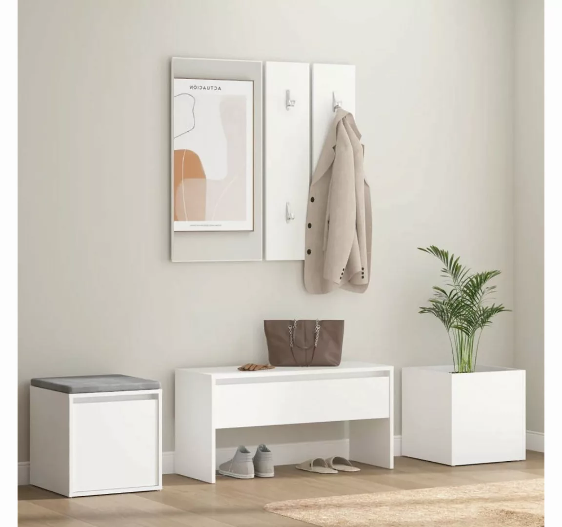 furnicato Kleiderschrank Flurmöbel-Set Weiß Holzwerkstoff (1-St) günstig online kaufen