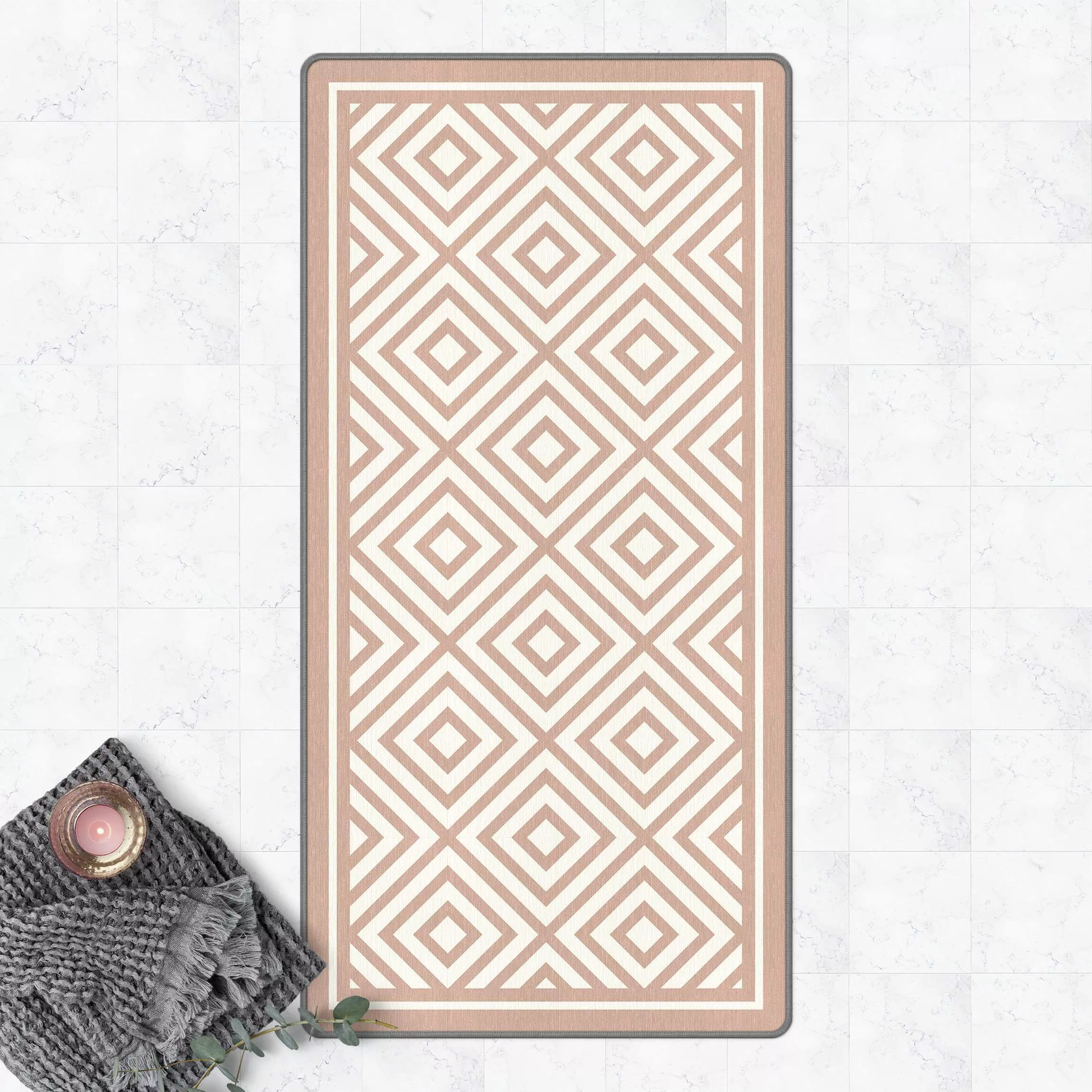 Teppich Quadratische Kacheln mit Bordüre günstig online kaufen