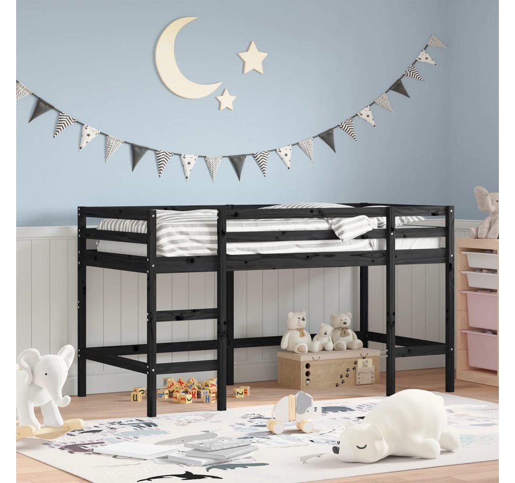 vidaXL Kinderbett Kinderhochbett mit Leiter Schwarz 90x200 cm Massivholz Ki günstig online kaufen