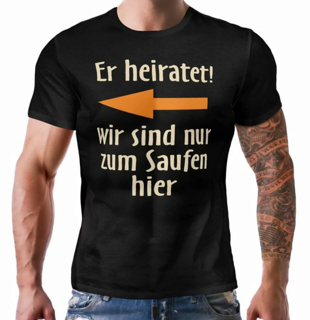 RAHMENLOS® T-Shirt für das JGA Team - er heiratet! Pfeil nach rechts günstig online kaufen