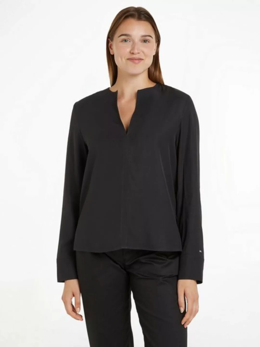 Tommy Hilfiger Klassische Bluse VISCOSE REGULAR V-NECK LS BLOUSE mit Tommy günstig online kaufen