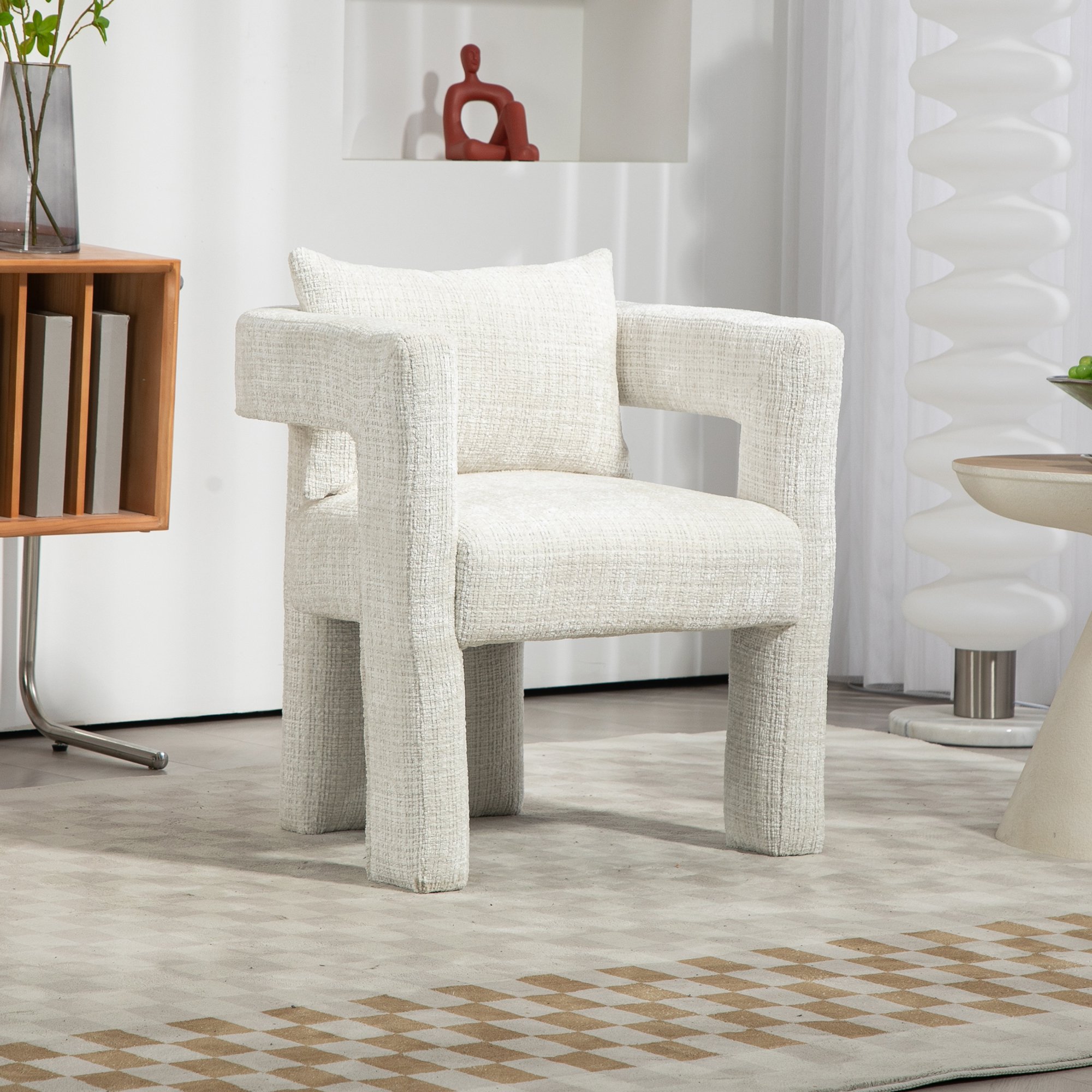 Moderner Chenille-Loungesessel, Esszimmerstuhl, einzigartiges Design mit ho günstig online kaufen