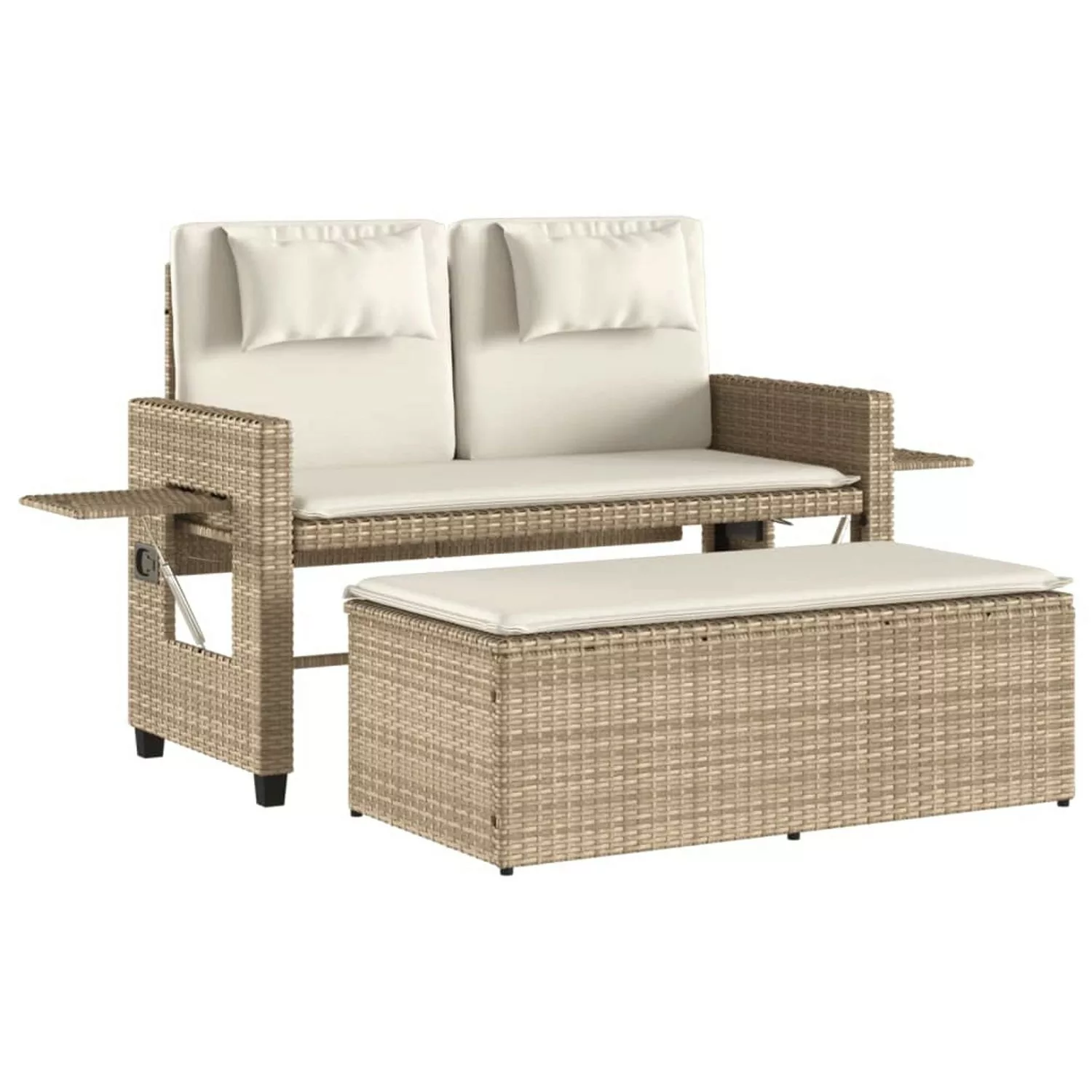 vidaXL Gartenbank Verstellbar mit Kissen Beige Poly Rattan günstig online kaufen