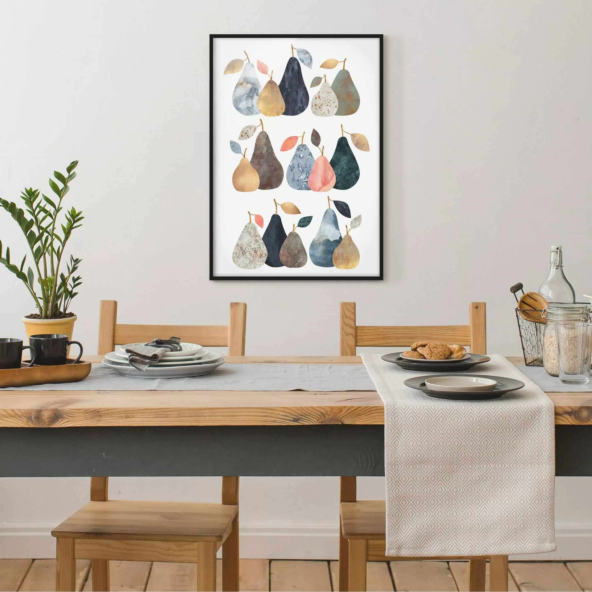 Bild mit Rahmen Küche - Hochformat Collage Goldene Birnen günstig online kaufen
