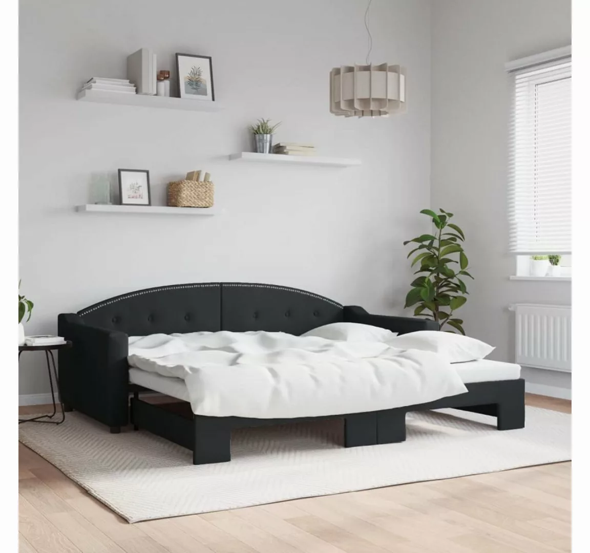 vidaXL Gästebett Gästebett Tagesbett Ausziehbar Schwarz 90x190 cm Stoff Bet günstig online kaufen