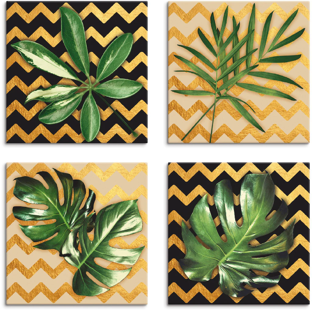 Artland Leinwandbild »Blätter Zickzack-Muster«, Blätter, (4 St.), 4er Set, günstig online kaufen