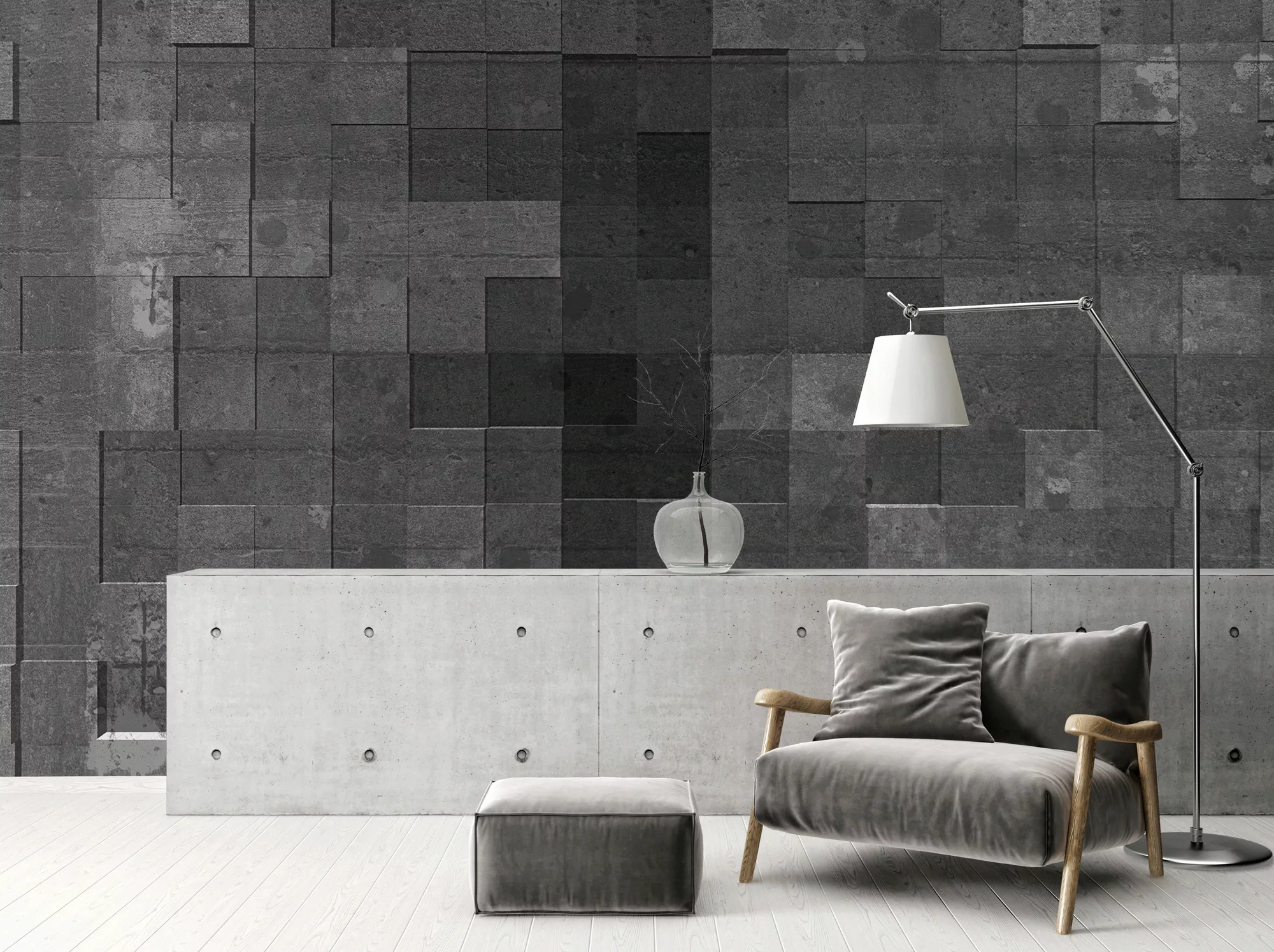 Fototapete  3D Beton Grau Schwarz 4,00m x 2,70m FSC® günstig online kaufen