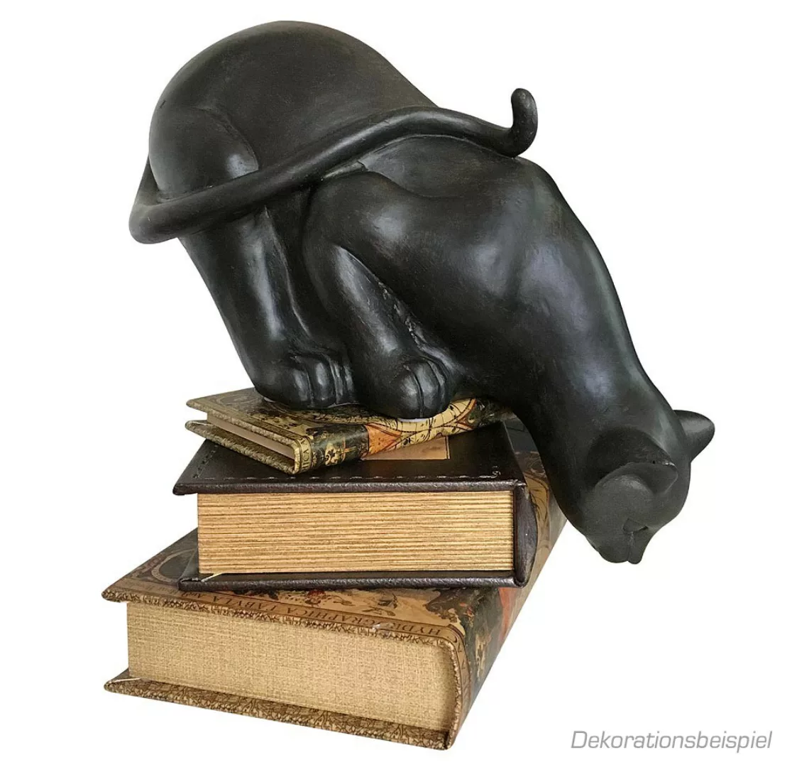 Figur Katze sitzend Dekofigur Katzen Skulptur lauernd Kunstguss schwarz-bra günstig online kaufen