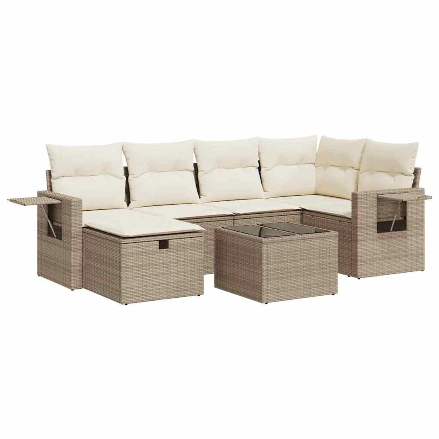 vidaXL 7-Tlg Garten-Sofagarnitur mit Kissen Beige Poly Rattan 3325494 günstig online kaufen