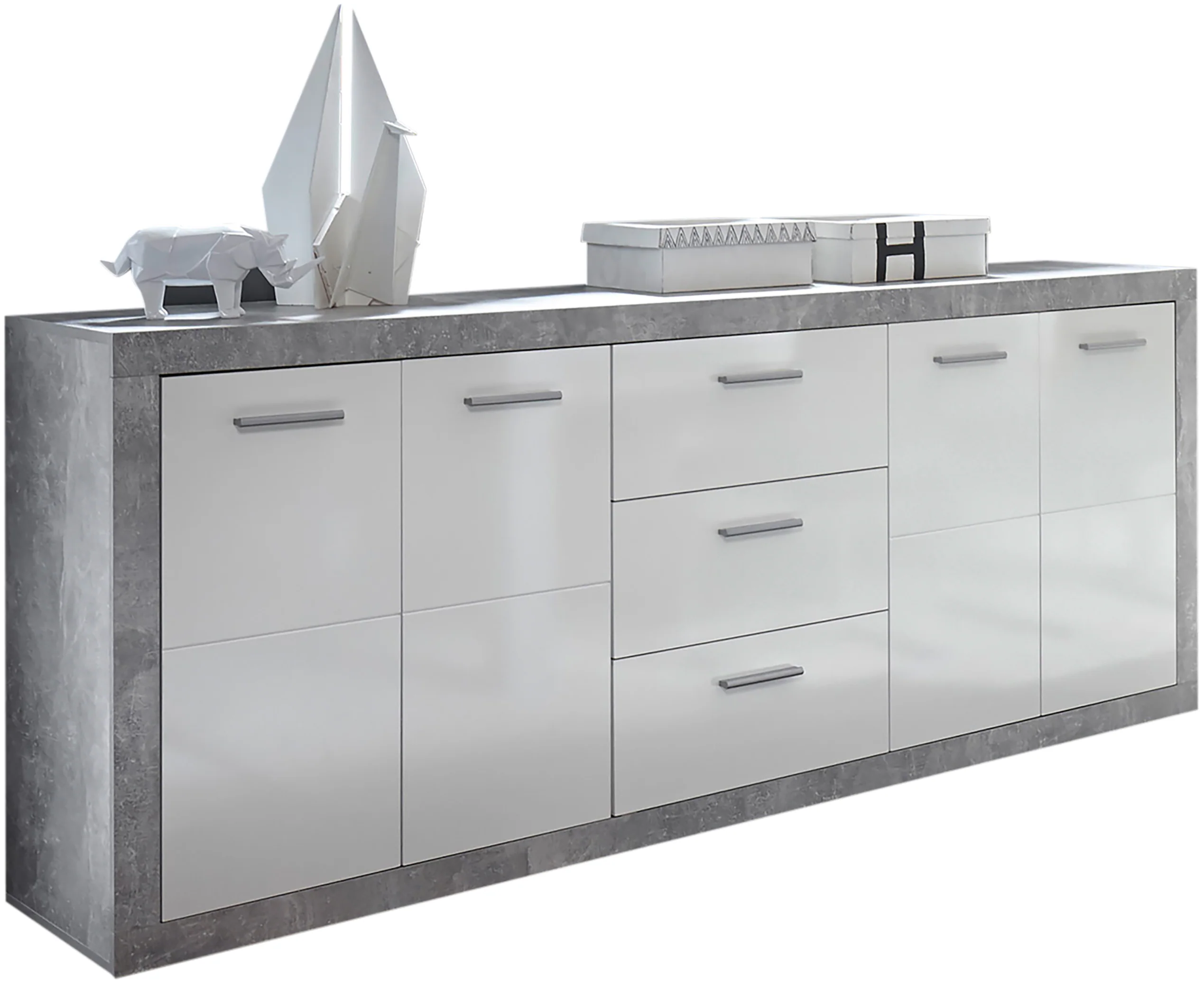 HBZ Sideboard "Stone weiß Hochglanz, Wohnzimmerschrank BxHxT 206x90x45 cm", günstig online kaufen