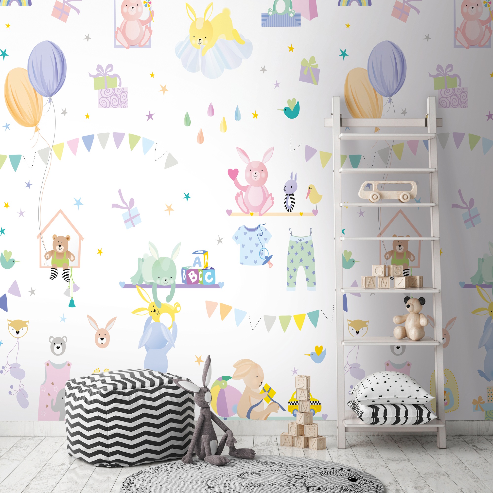 living walls Fototapete »Bunte Kinderzimmertapete mit Spielzeug«, matt, Fot günstig online kaufen