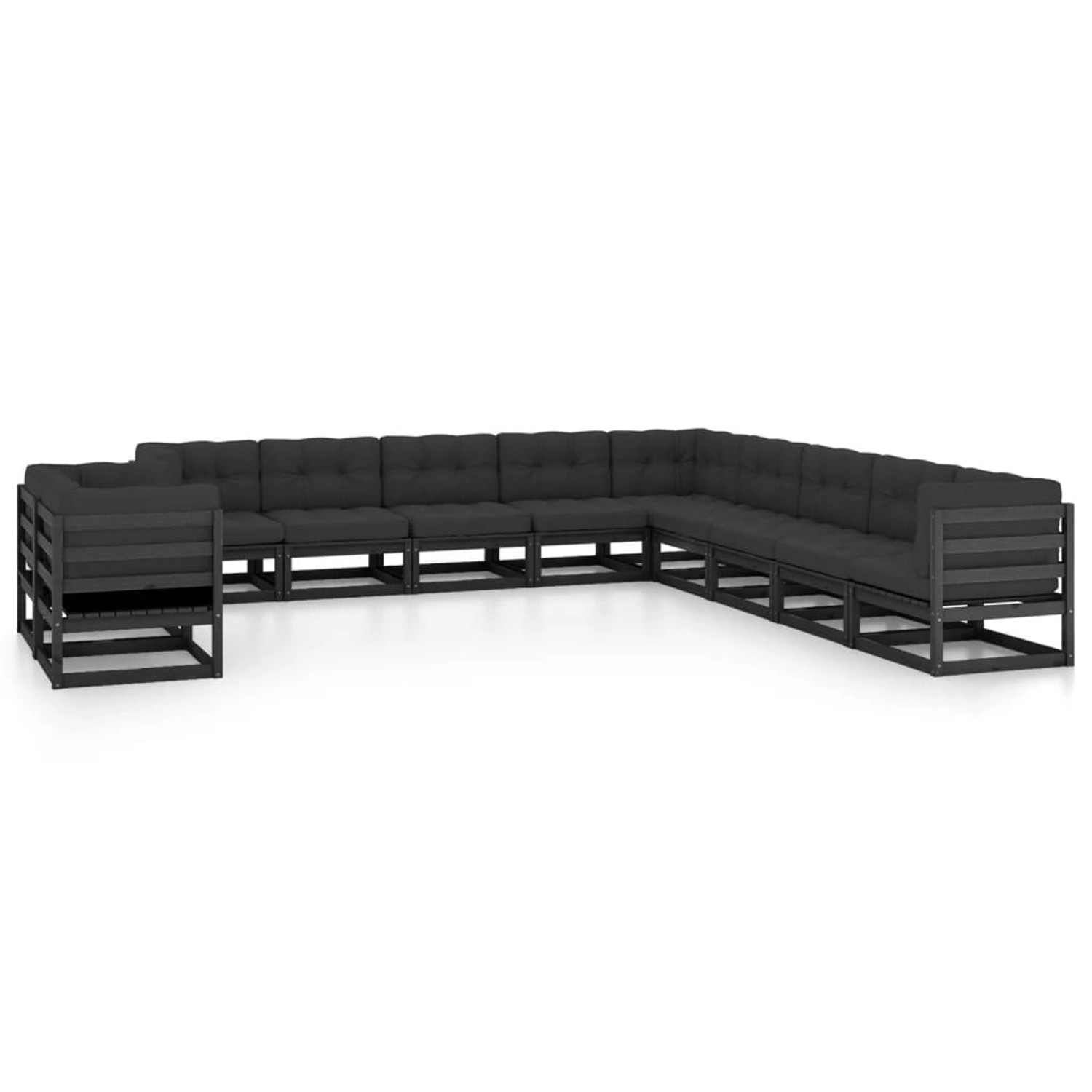 11-tlg. Garten-lounge-set Mit Kissen Schwarz Massivholz Kiefer günstig online kaufen