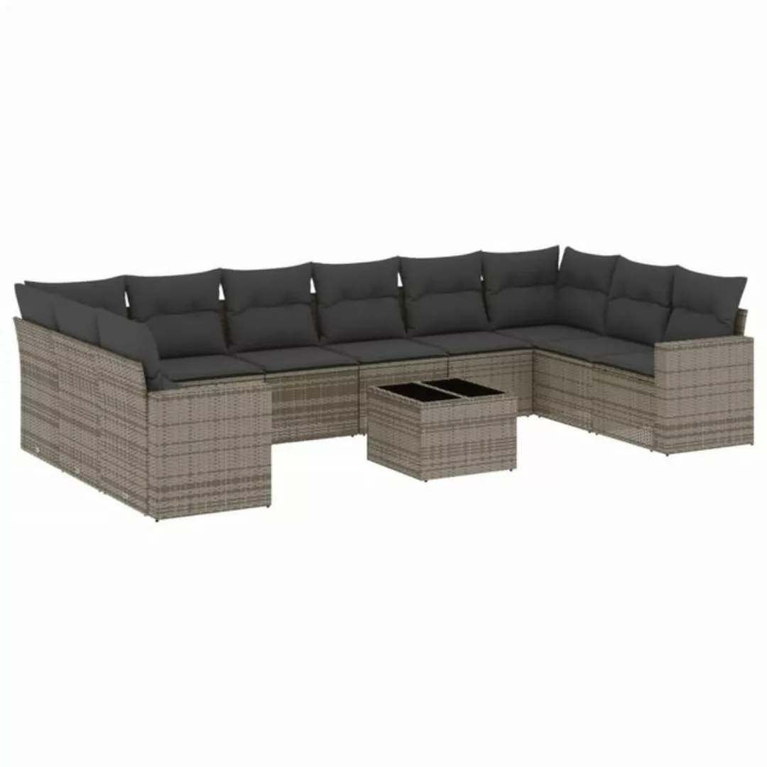 vidaXL Sofaelement 11-tlg. Garten-Sofagarnitur mit Kissen Grau Poly Rattan günstig online kaufen