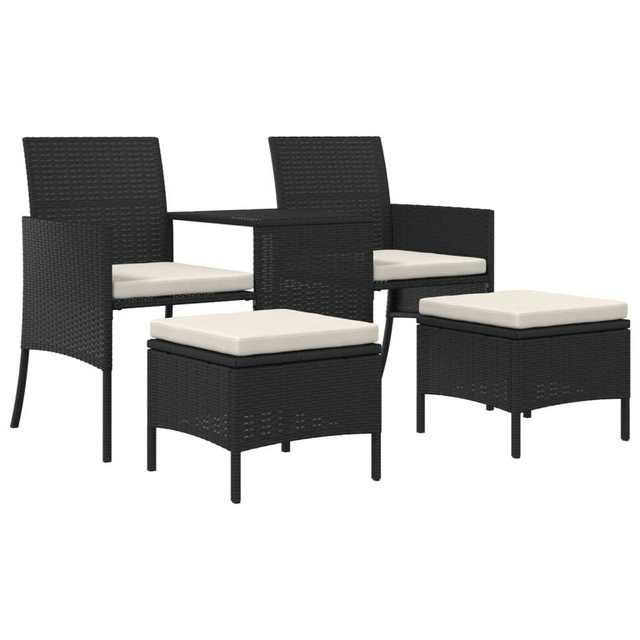 vidaXL Loungesofa Gartensofa 2-Sitzer mit Tisch und Hockern Schwarz Poly Ra günstig online kaufen