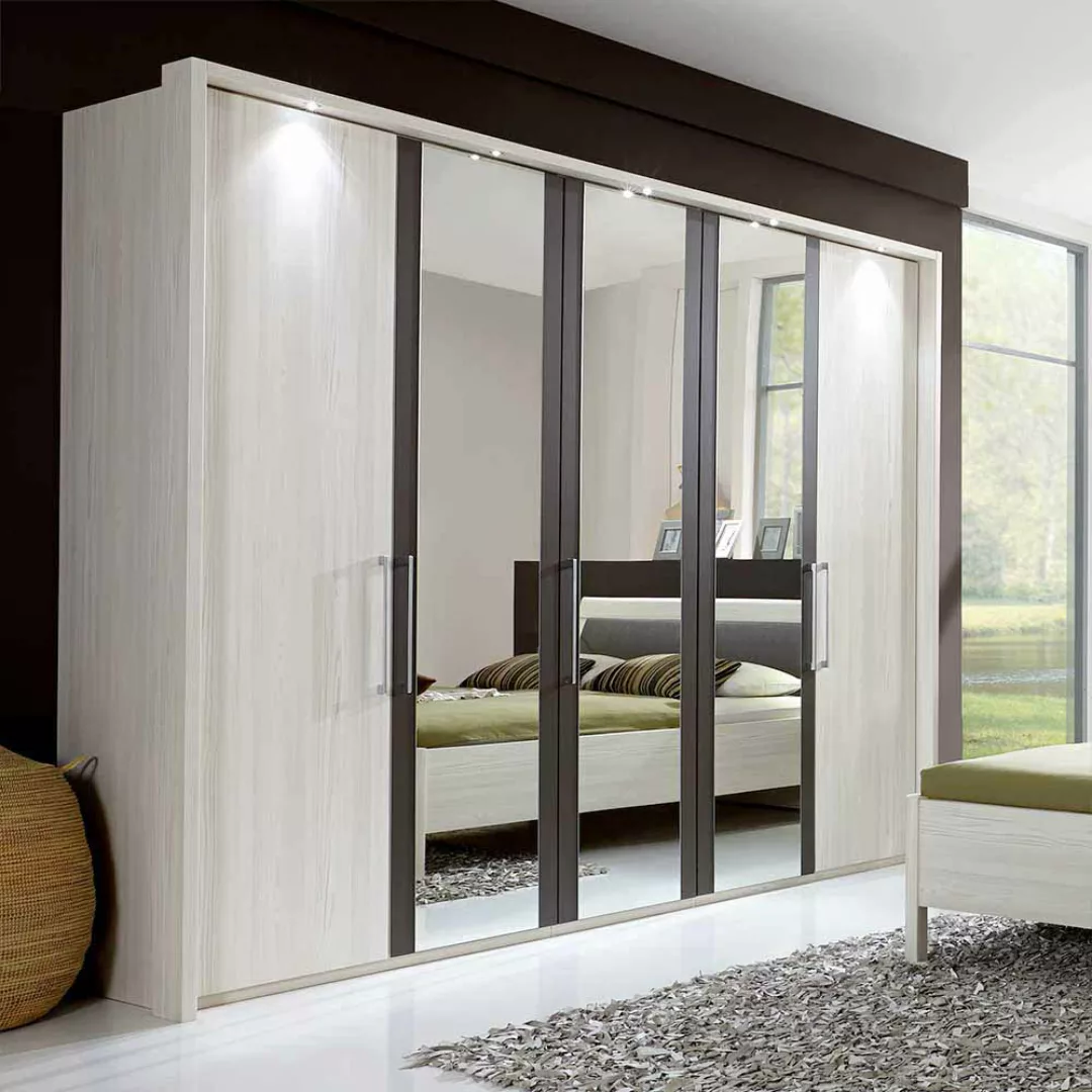 Schlafzimmermöbel Set in Lärche Weiß Braun 180x200 cm (vierteilig) günstig online kaufen