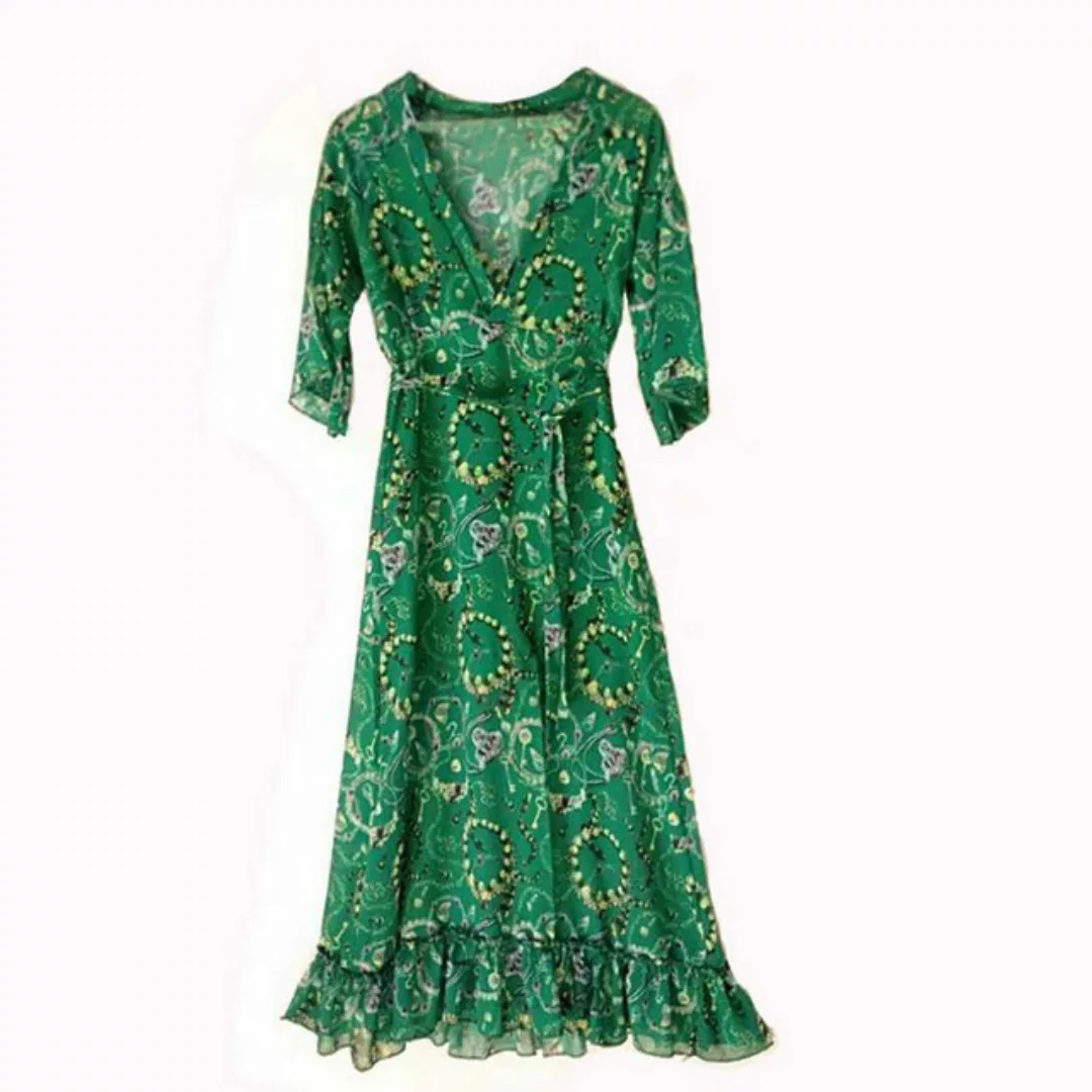 RUZU UG Dirndl Beliebtes Kleid mit V-Ausschnitt – bedrucktes langes Damenkl günstig online kaufen