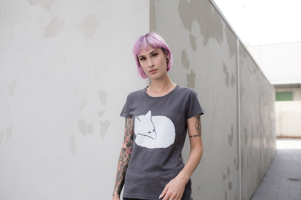 Frauen T-shirt Fuchs Aus Biobaumwolle Made In Portugal Dunkelgrau günstig online kaufen
