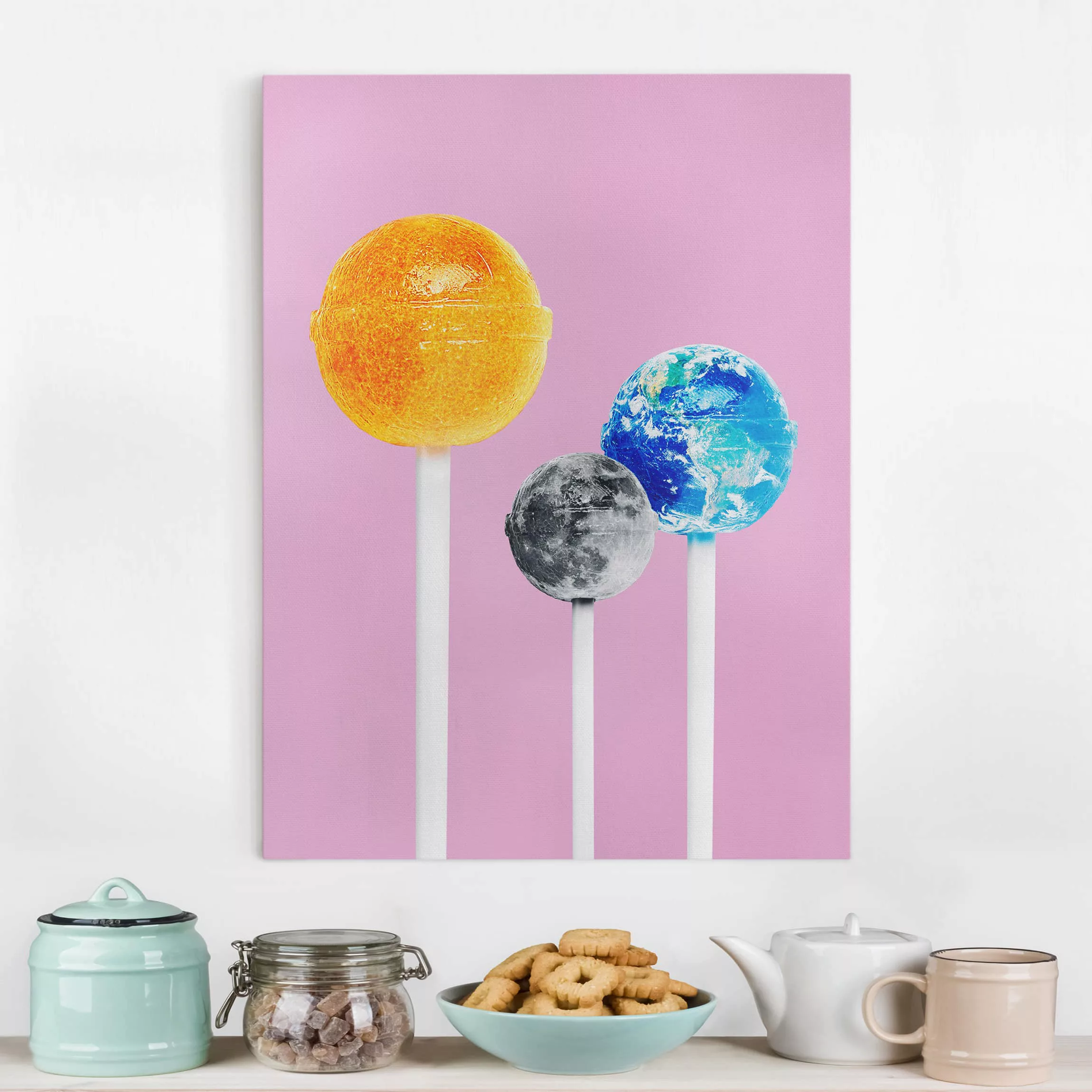 Leinwandbild - Hochformat Lollipops mit Planeten günstig online kaufen