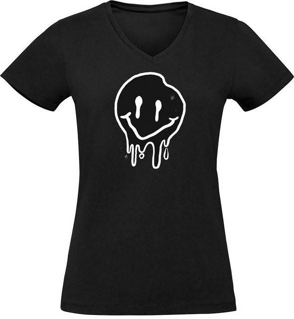 MyDesign24 T-Shirt Damen Smiley Print Shirt - Lächelnder verlaufender Smile günstig online kaufen