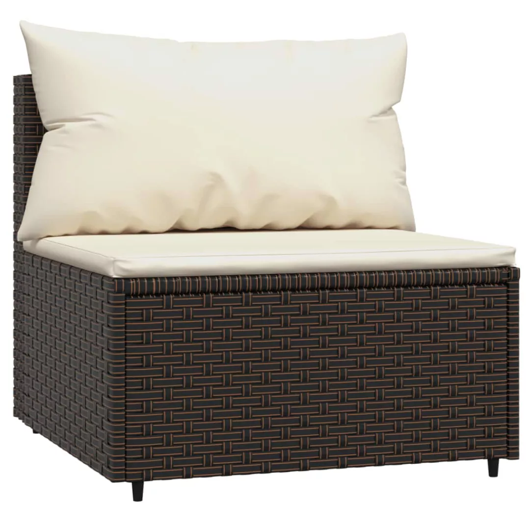 Vidaxl Garten-mittelsofa Mit Kissen Braun Poly Rattan günstig online kaufen