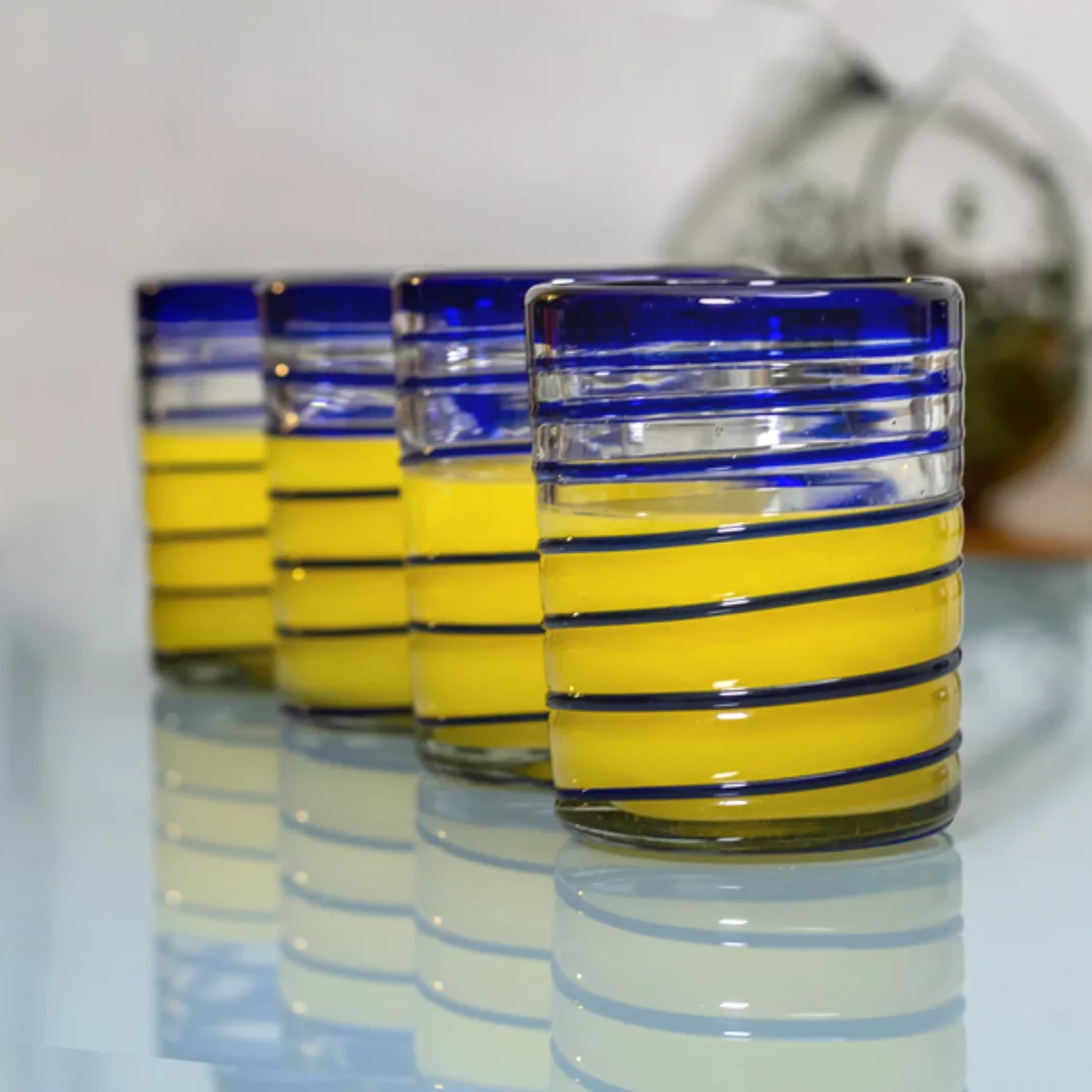 Gläser 4er Set Spirale Blau, Handgemacht günstig online kaufen