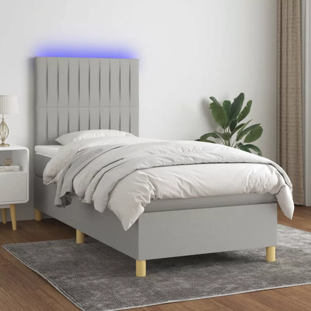 vidaXL Boxspringbett Boxspringbett mit Matratze LED Creme 90x200 cm Stoff B günstig online kaufen