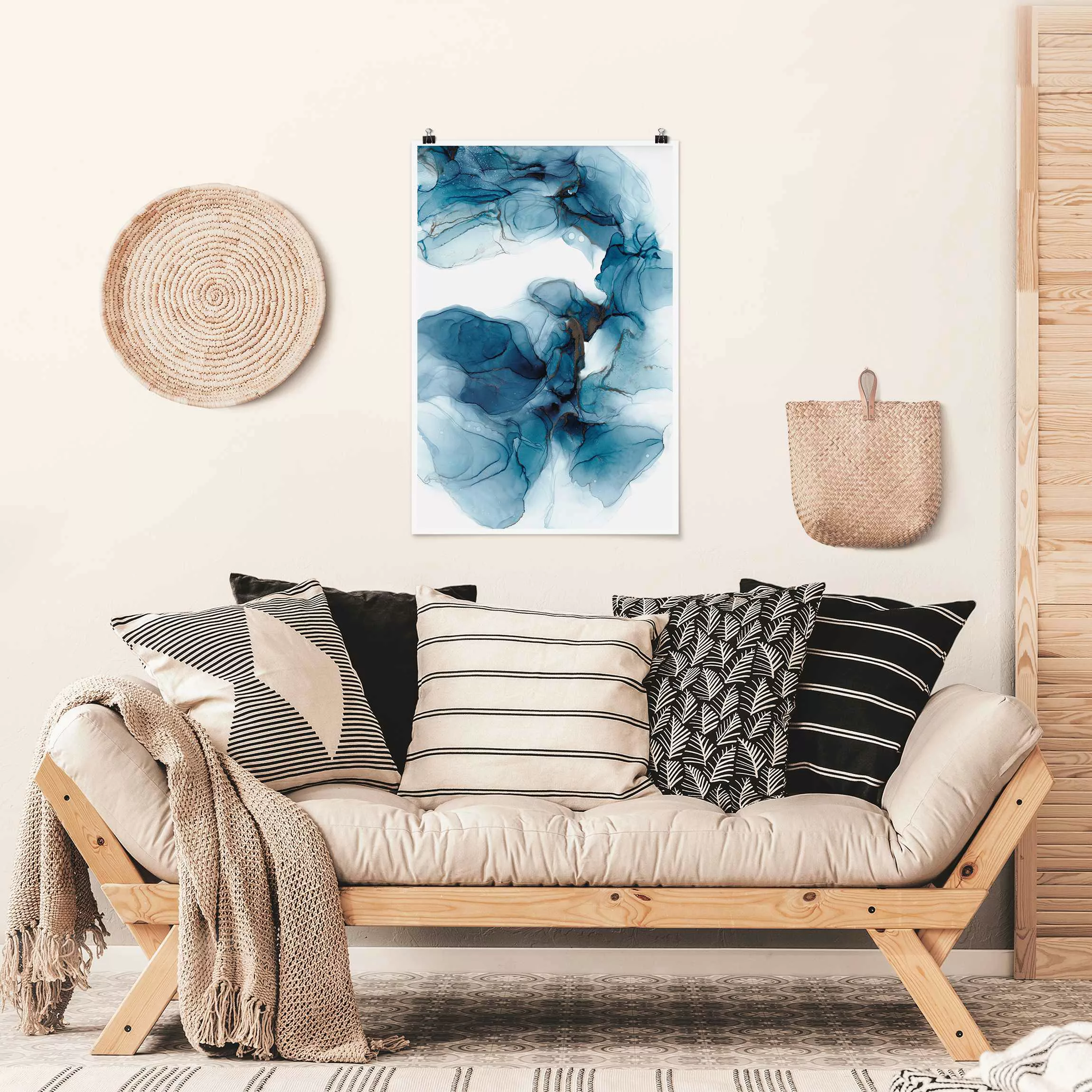 Poster Evolution Blau und Gold günstig online kaufen