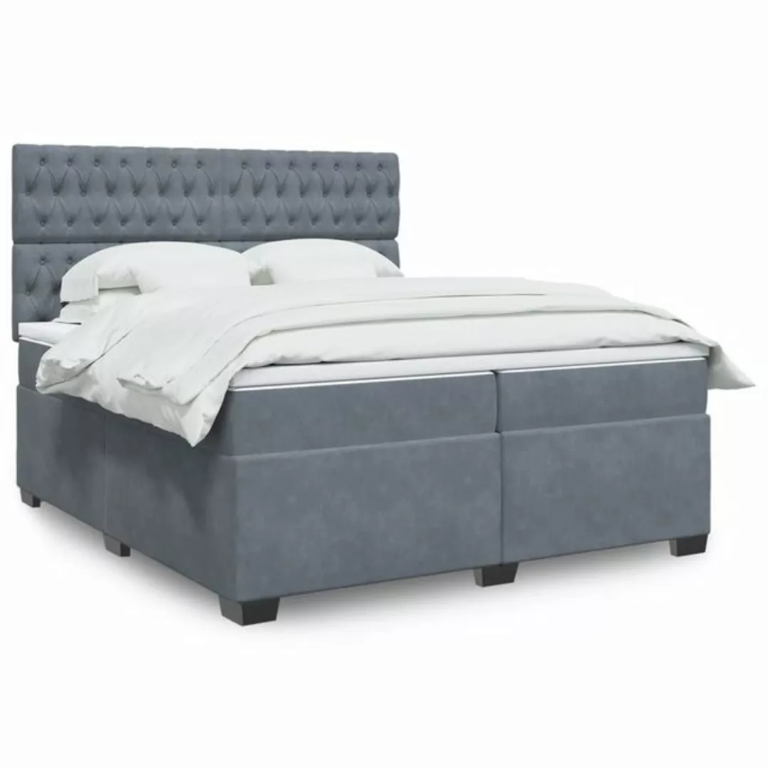 vidaXL Boxspringbett, Boxspringbett mit Matratze Dunkelgrau 200x200 cm Samt günstig online kaufen