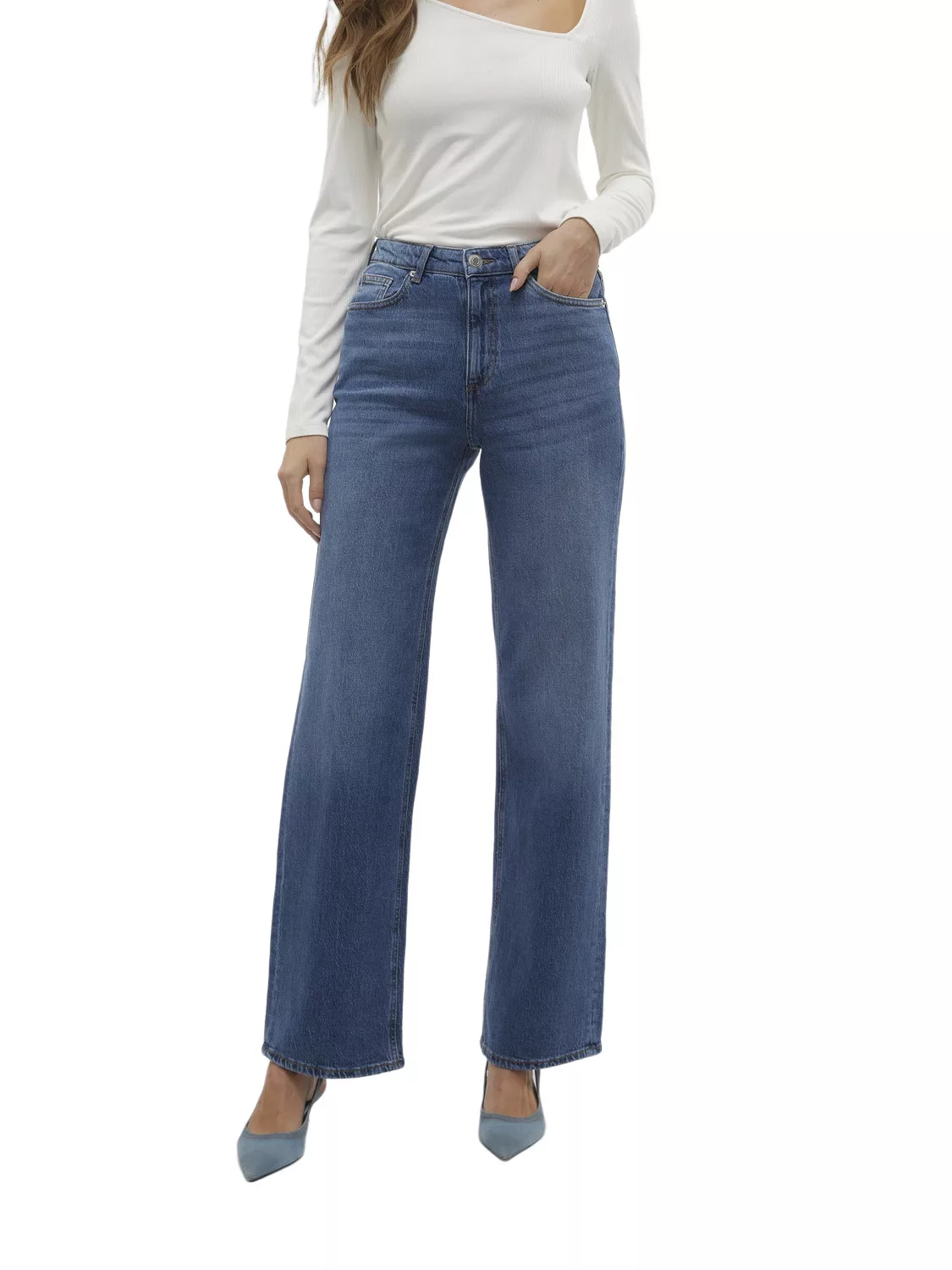 Vero Moda Damen Jeans VMTESSA HR WIDE RA339 Wide Fit - Blau - Medium Blue D günstig online kaufen