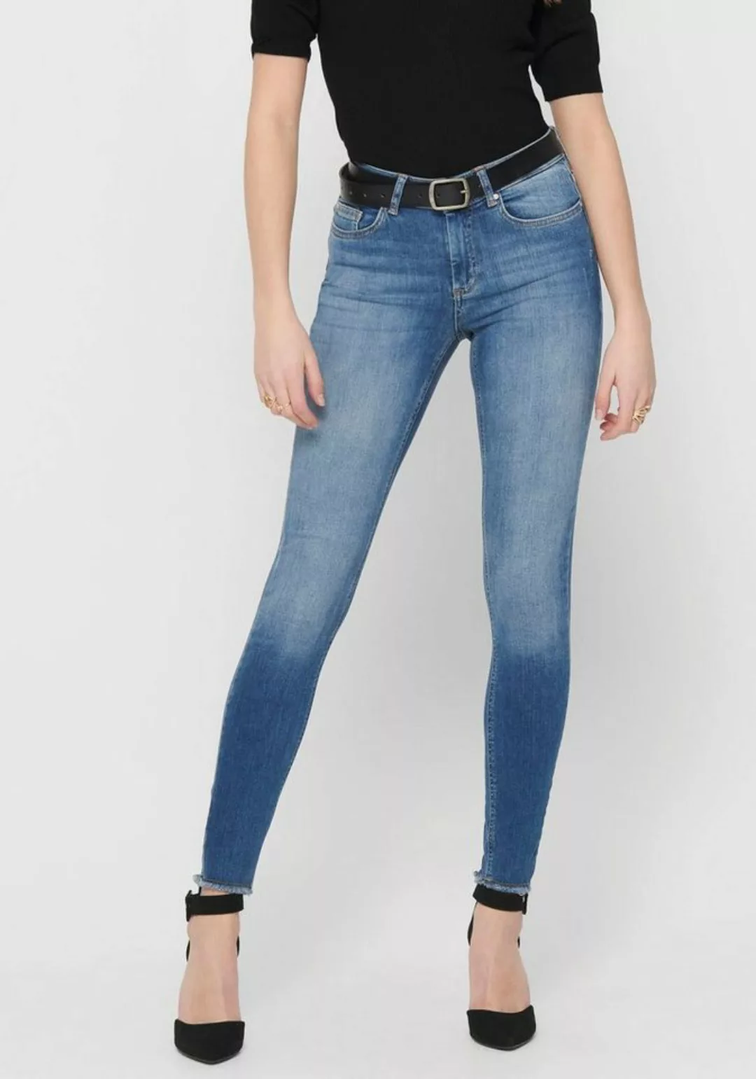 Only Damen Jeans onlBLUSH MID ANK RAW JEANS REA1303 - Skinny Fit - Blau - D günstig online kaufen