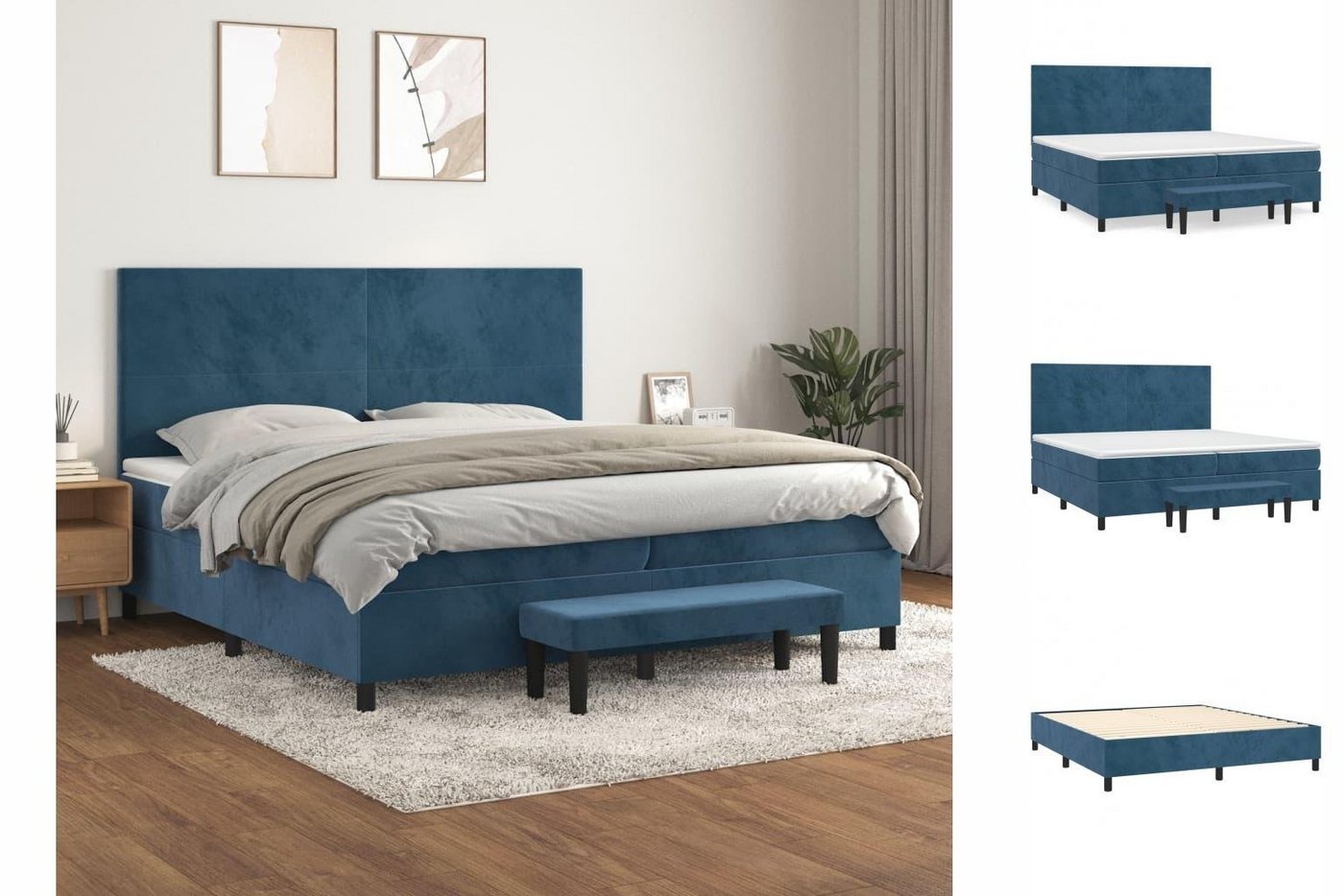 vidaXL Boxspringbett Boxspringbett mit Matratze Dunkelblau 200x200 cm Samt günstig online kaufen