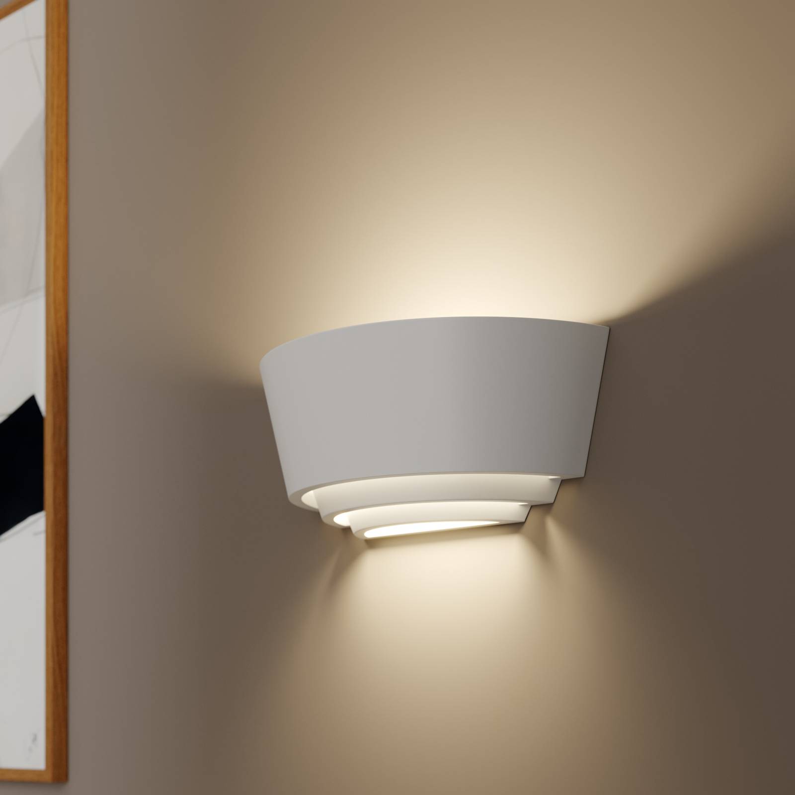 Gips-Wandlampe Azriel, weiß, halbrund, 3-stufig günstig online kaufen