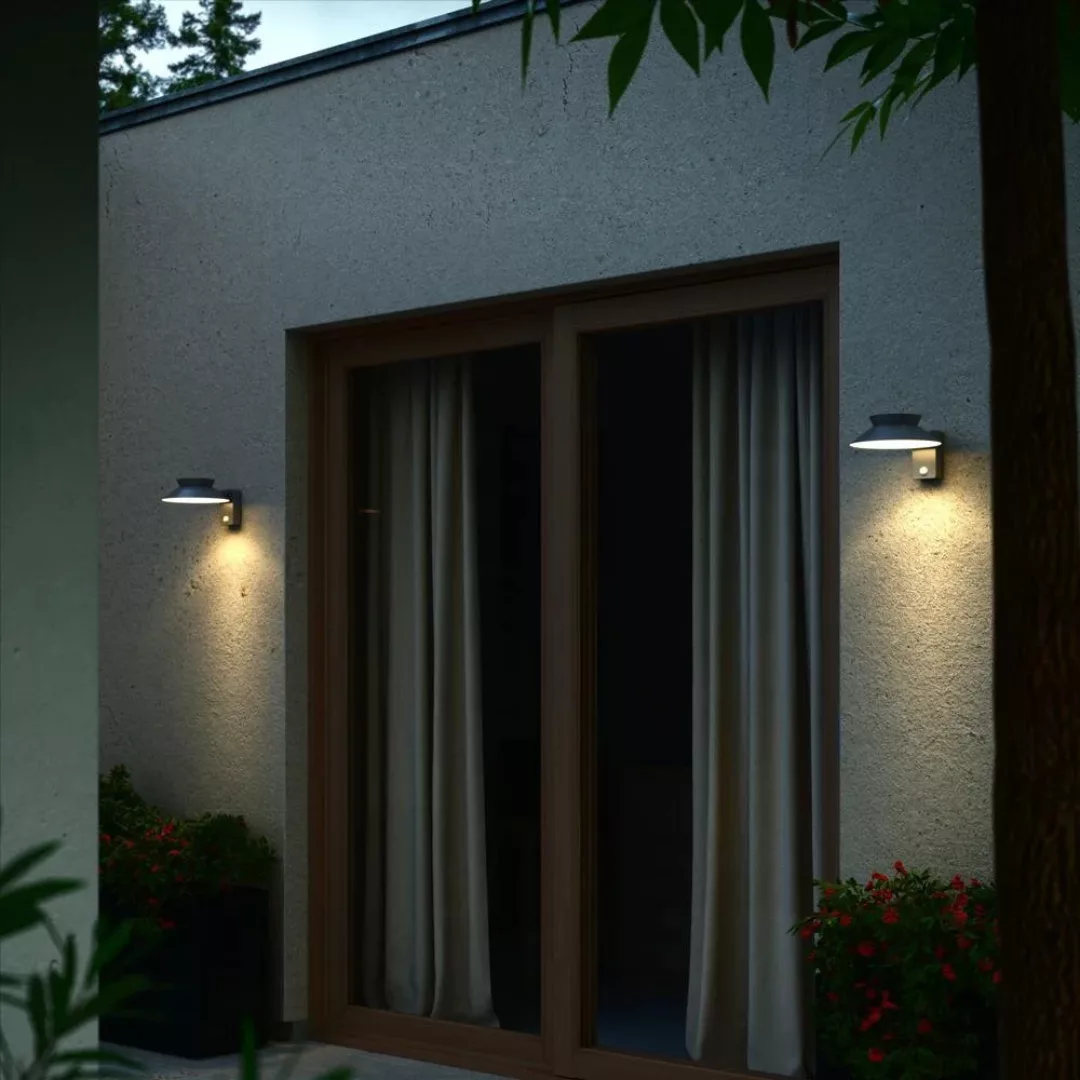 LED-Solar-Außenwandlampe Justina, anthrazit, Sensor, Metall günstig online kaufen