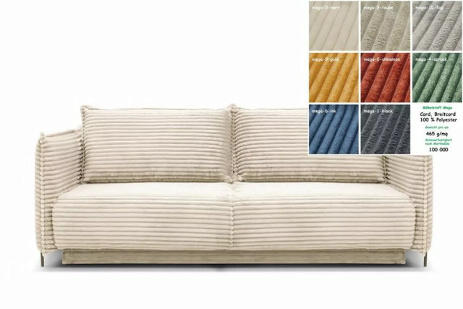 Möbel für Dich Sofa Bettsofa Amalfi mit Cord bezogen sowie mit Bettkasten u günstig online kaufen