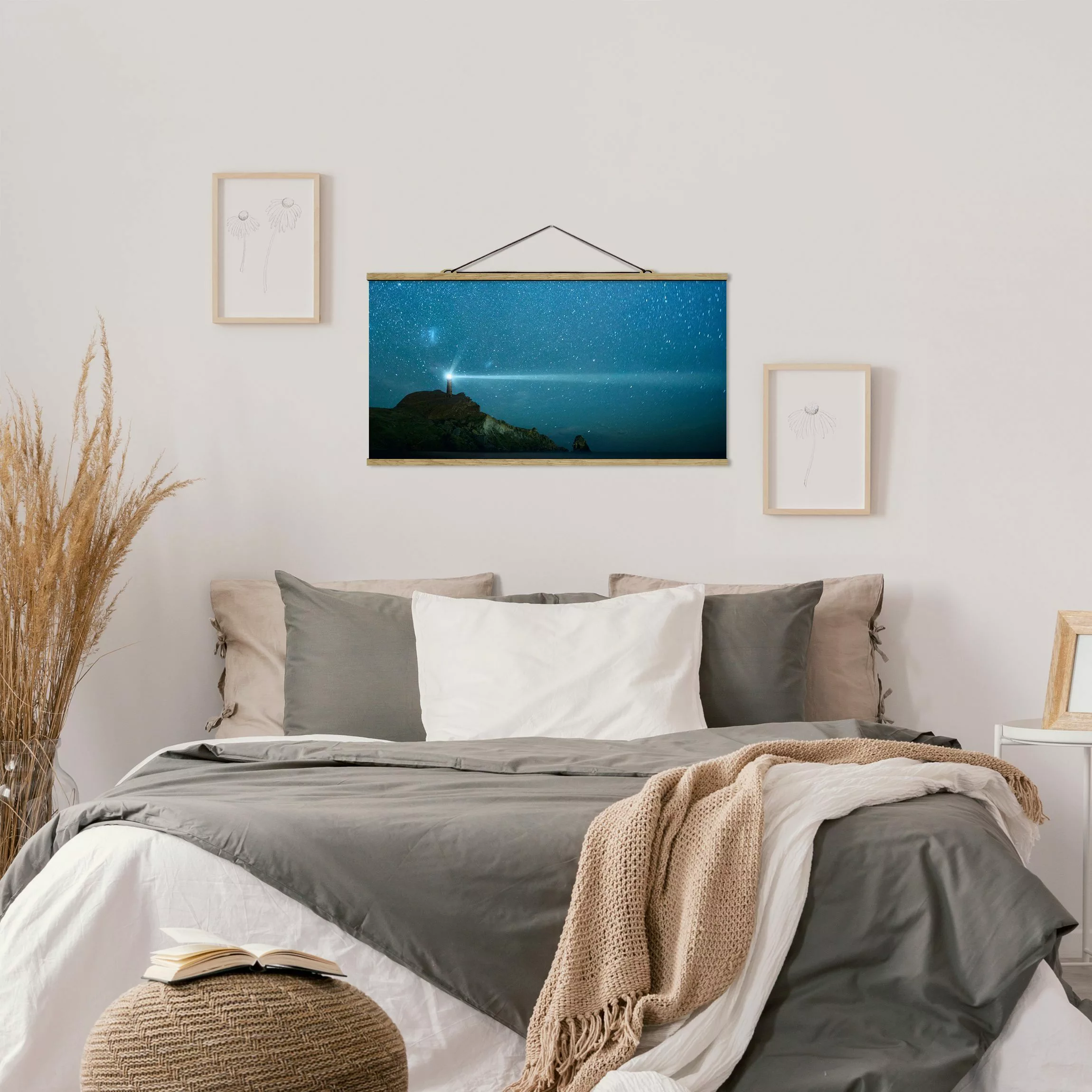 Stoffbild Strand mit Posterleisten - Querformat Leuchtturm günstig online kaufen