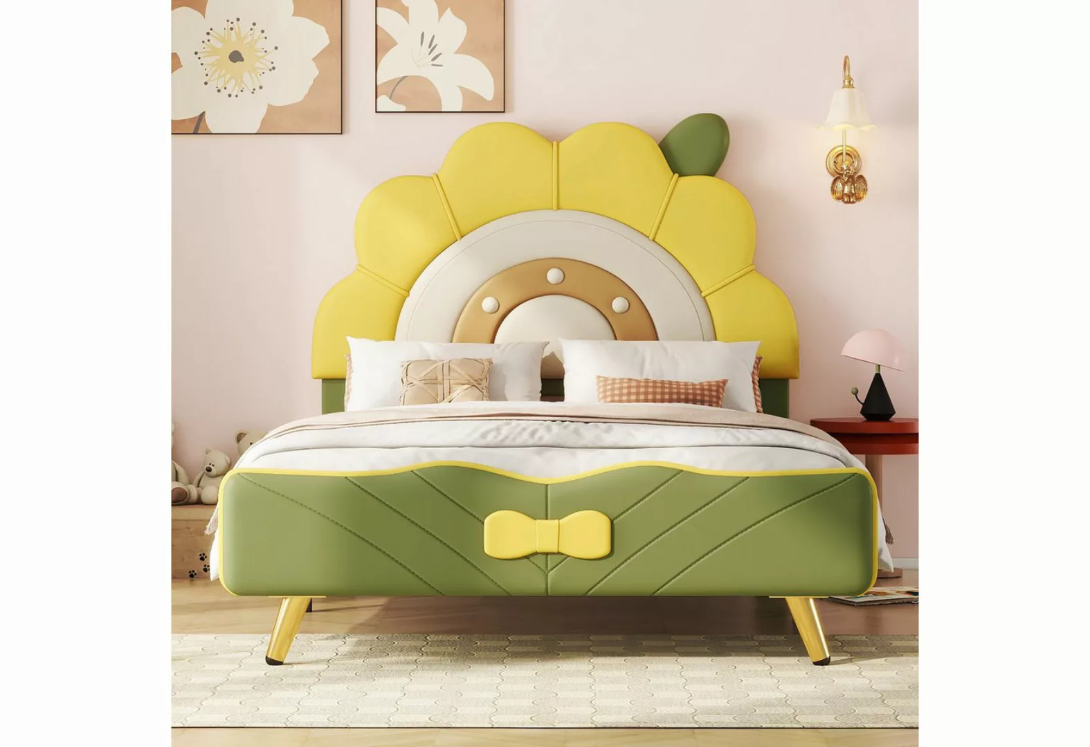 Flieks Polsterbett, Kinderbett Einzelbett 90x200cm mit Sonnenblumenform Kop günstig online kaufen