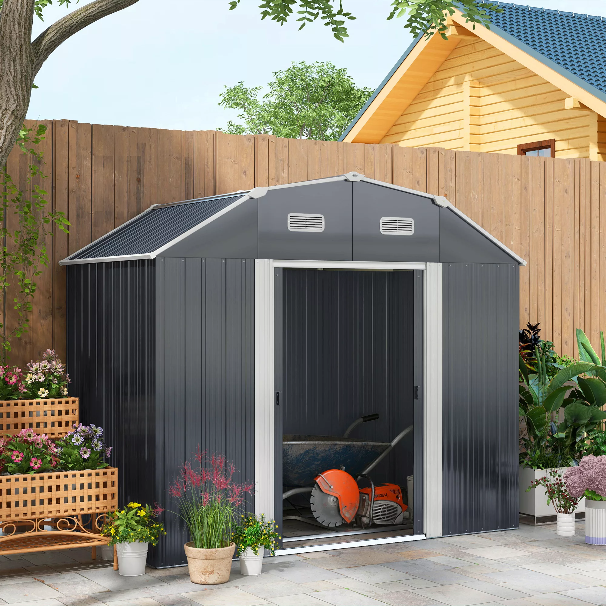 Outsunny Gerätehaus aus Stahl, 2,7 m² Geräteschuppen mit UV-Schutz, Gartens günstig online kaufen