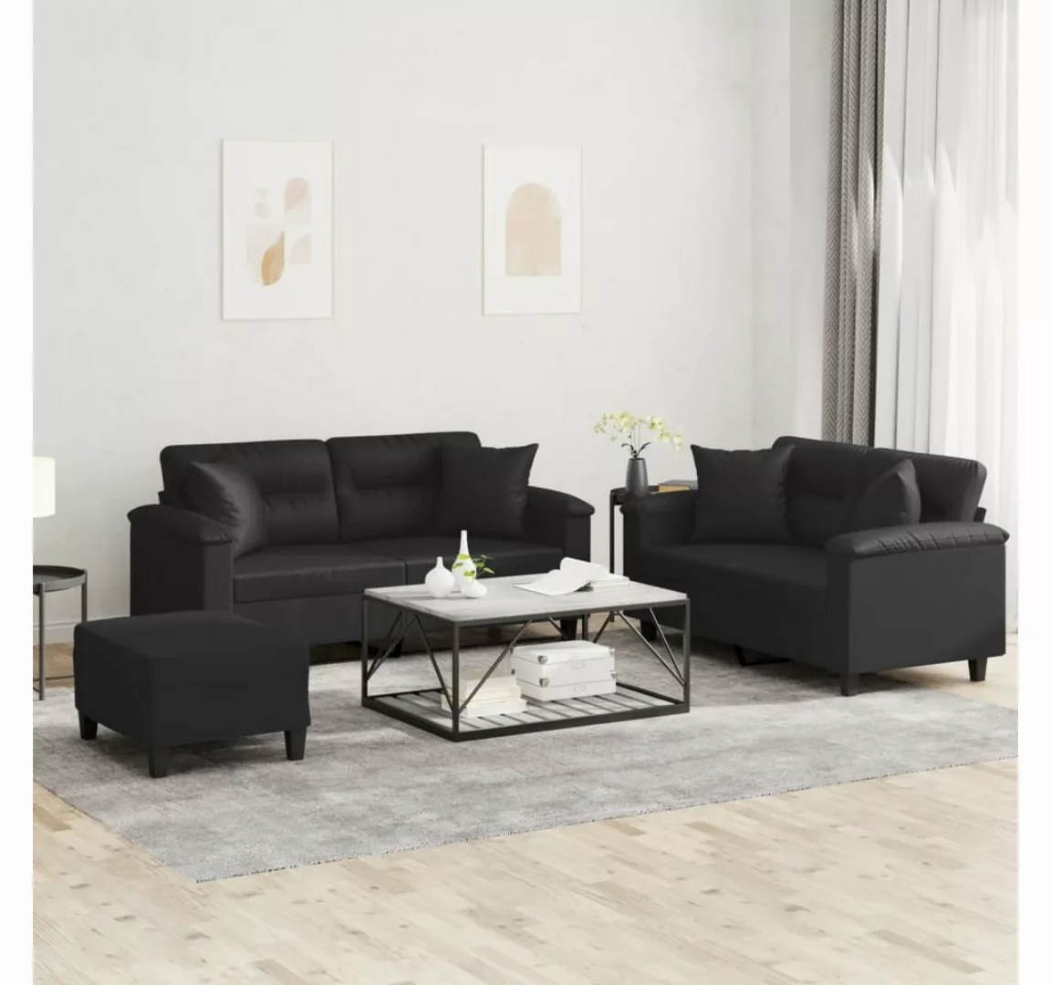 vidaXL Sofa Sofagarnitur Set mit Kissen Kunstleder, 3-tlg., Schwarz günstig online kaufen