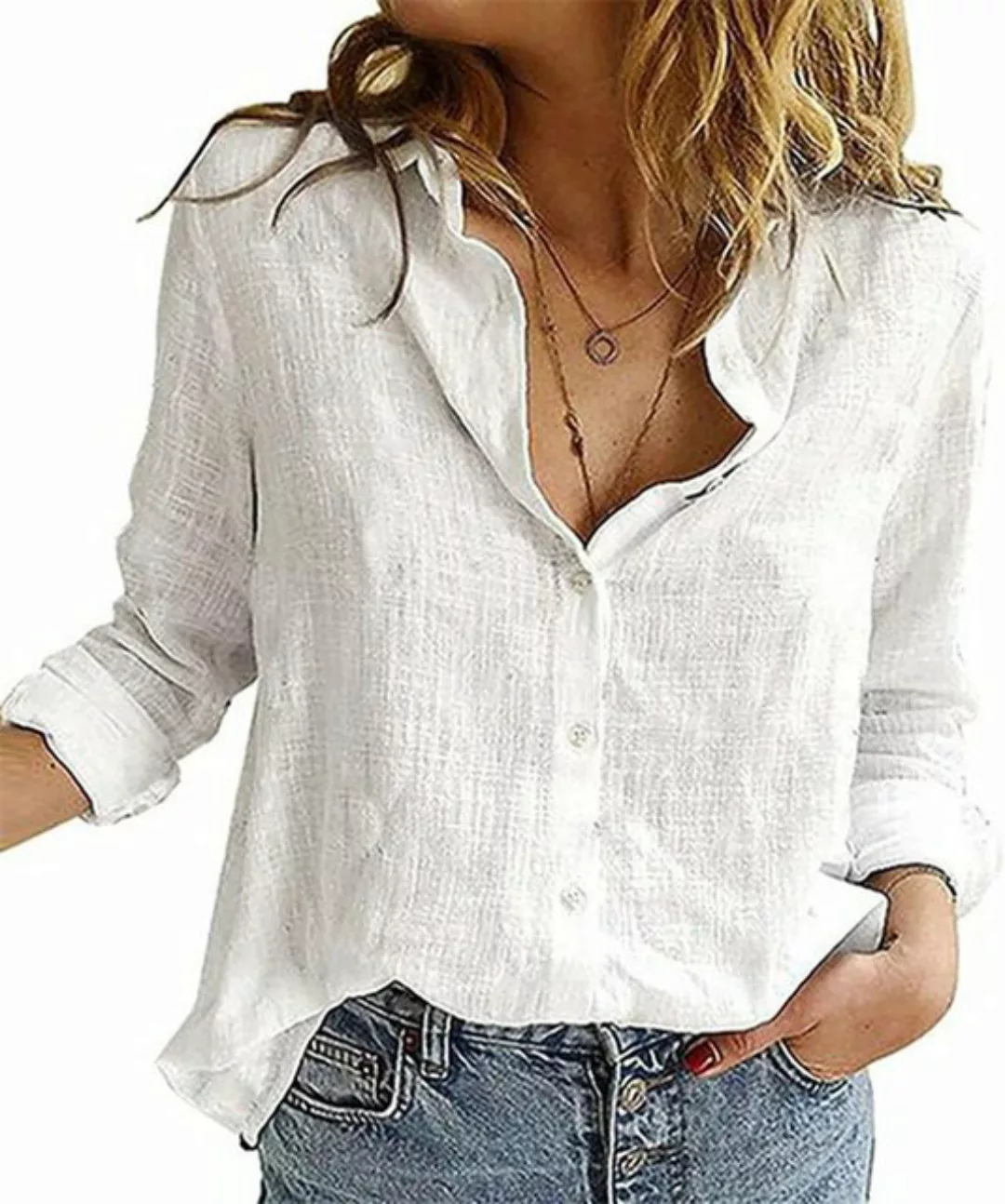 AFAZ New Trading UG Trachtentop Damen Bluse Hemden V-Ausschnitt Roll Up Ärm günstig online kaufen