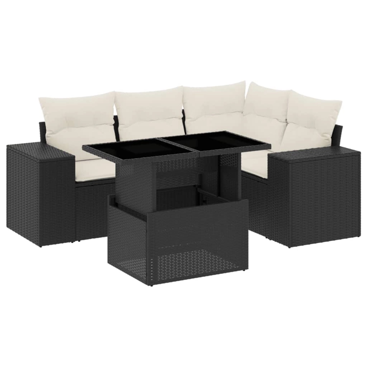 vidaXL 5-Tlg Garten-Sofagarnitur mit Kissen Schwarz Poly Rattan 3269136 günstig online kaufen