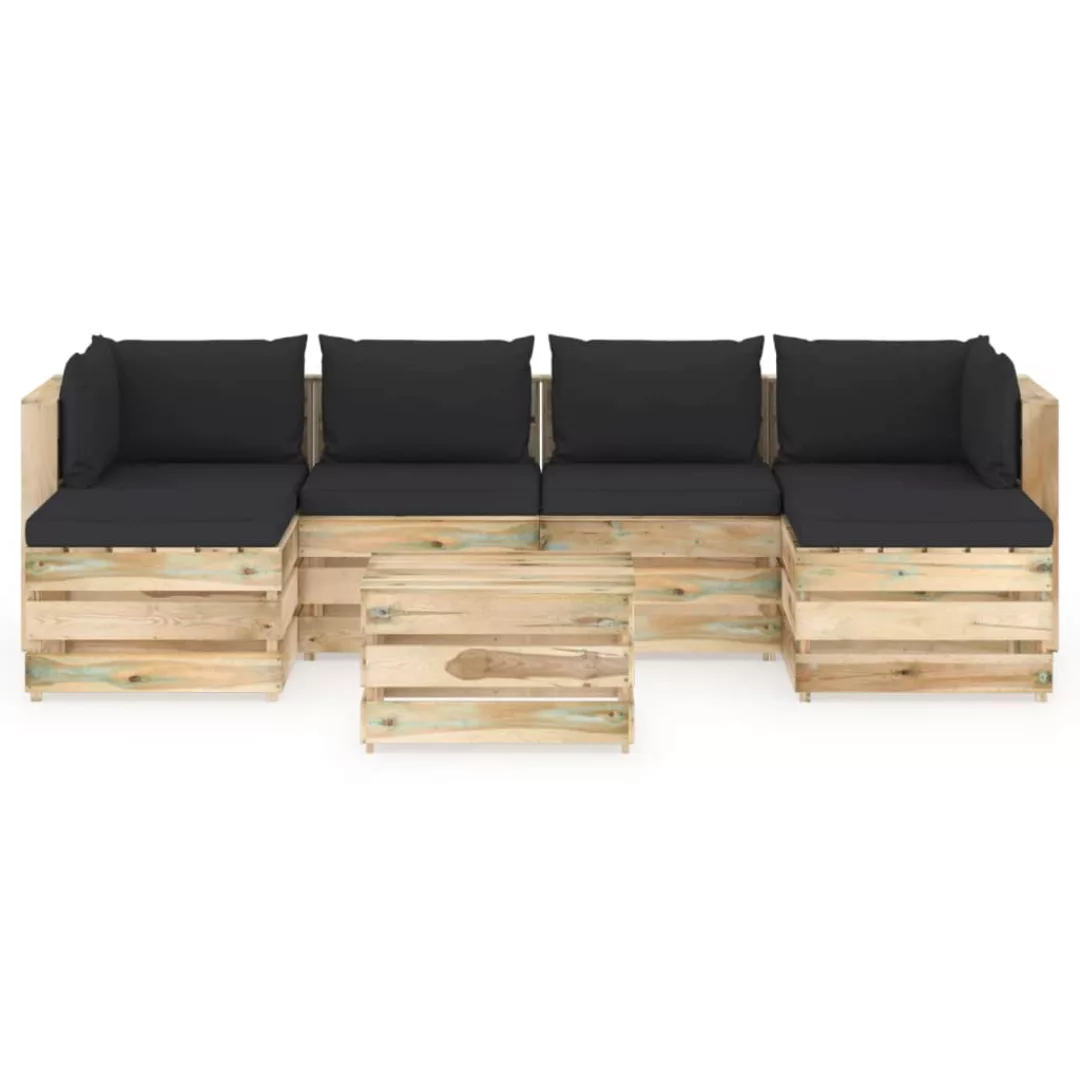 7-tlg. Garten-lounge-set Mit Kissen Grün Imprägniertes Holz günstig online kaufen