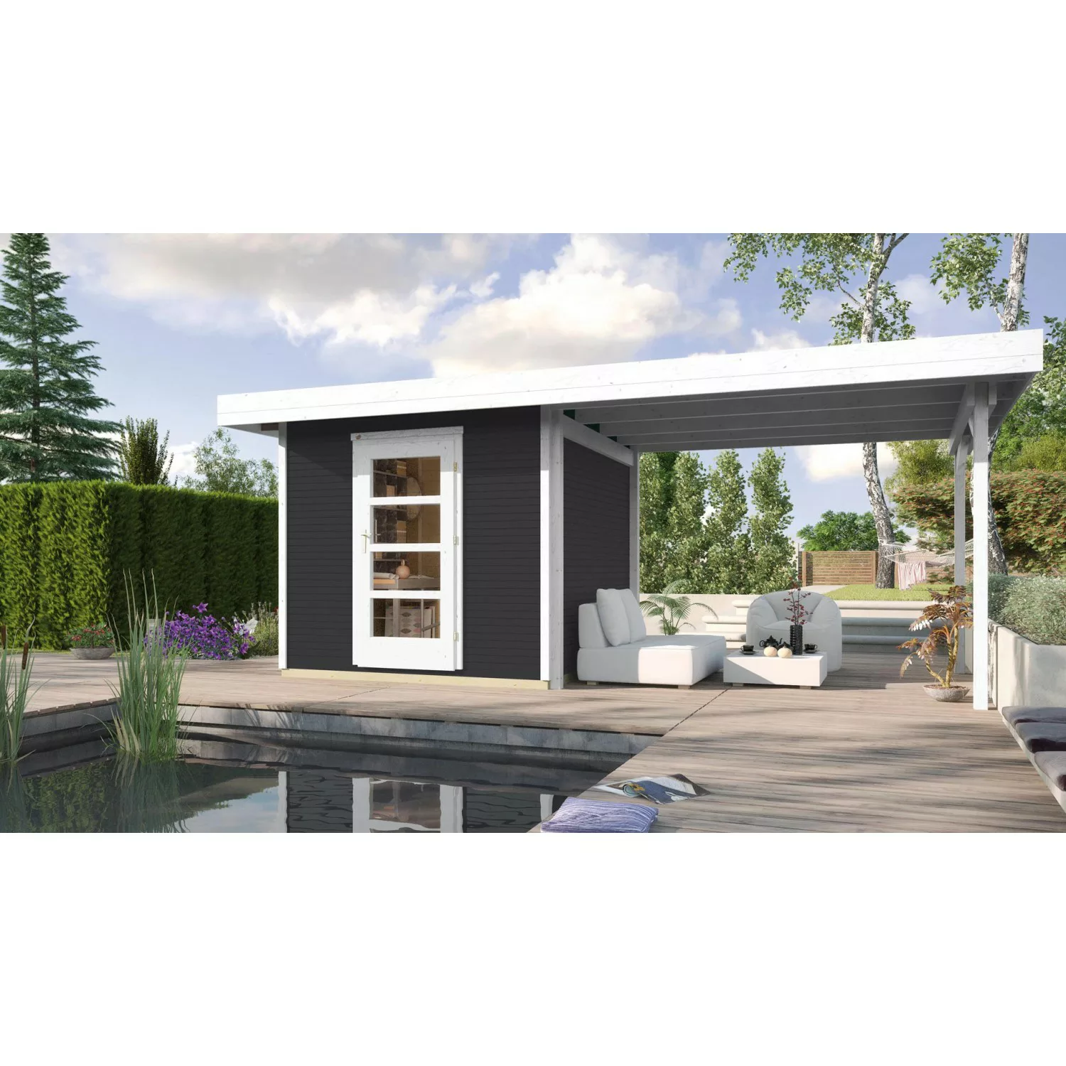 Weka Holz-Gartenhaus wekaLine Anthrazit BxT: 530 x 240 cm davon 295 cm Anba günstig online kaufen