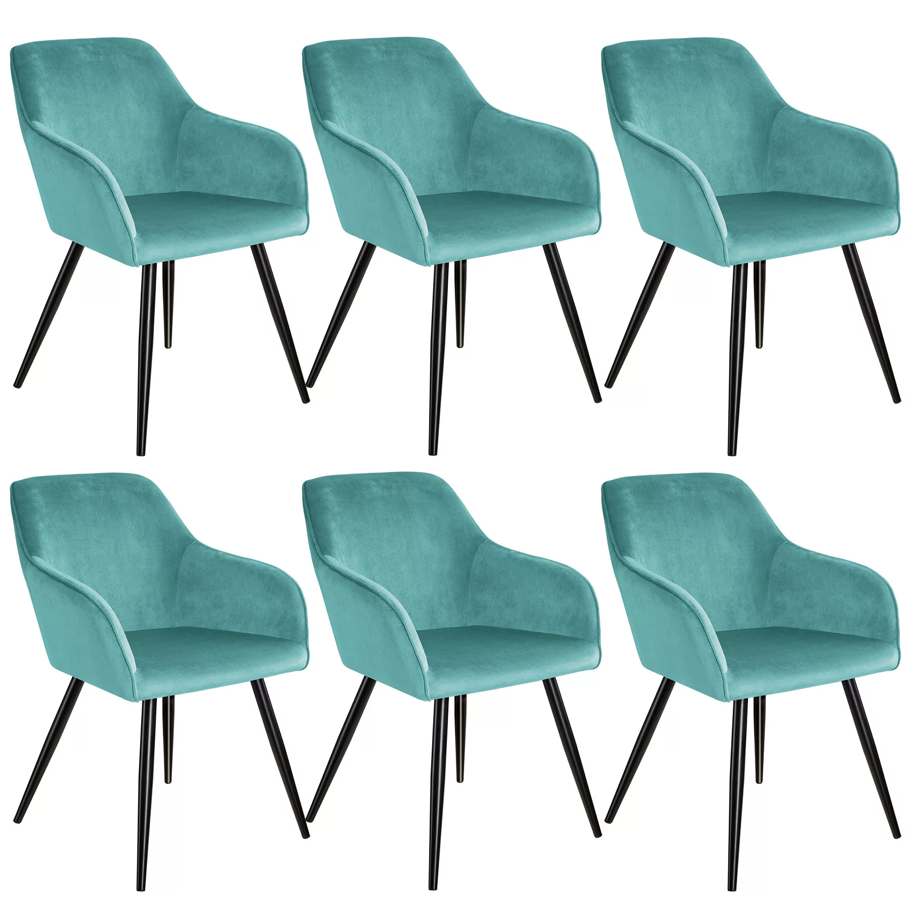 6er Set Stuhl Marilyn Samtoptik, schwarze Stuhlbeine - türkis/schwarz günstig online kaufen