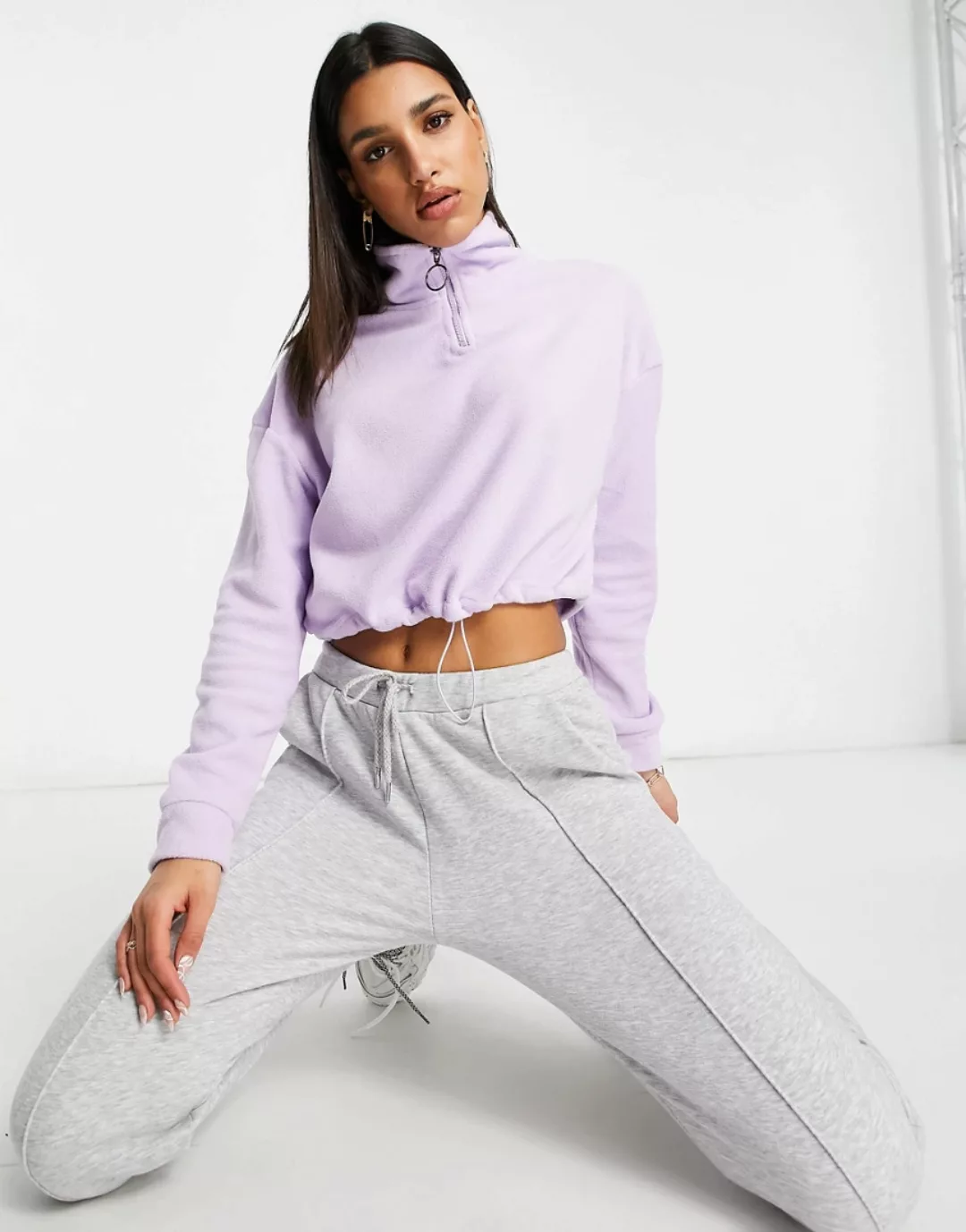 Brave Soul – Mary – Fleece-Pullover mit Reißverschluss in Flieder-Violett günstig online kaufen