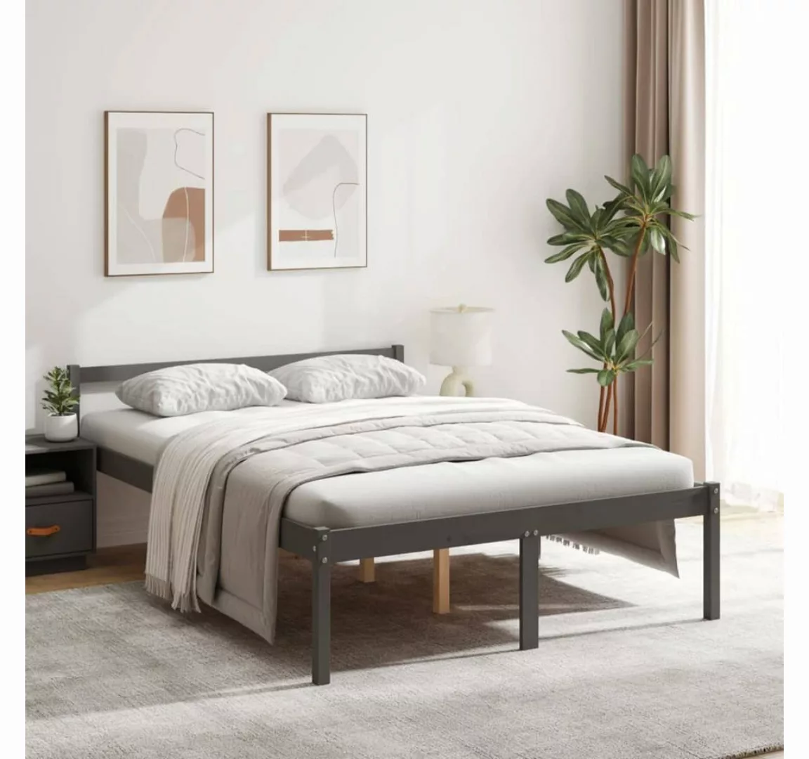 vidaXL Bett Seniorenbett Grau 135x190 cm Massivholz Kiefer günstig online kaufen