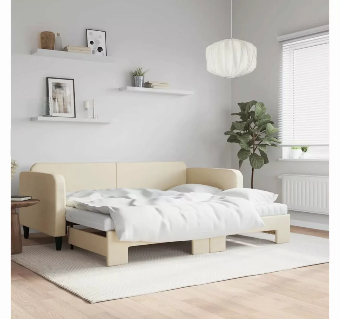 vidaXL Gästebett Gästebett Tagesbett Ausziehbar mit Matratzen Creme 90x200 günstig online kaufen