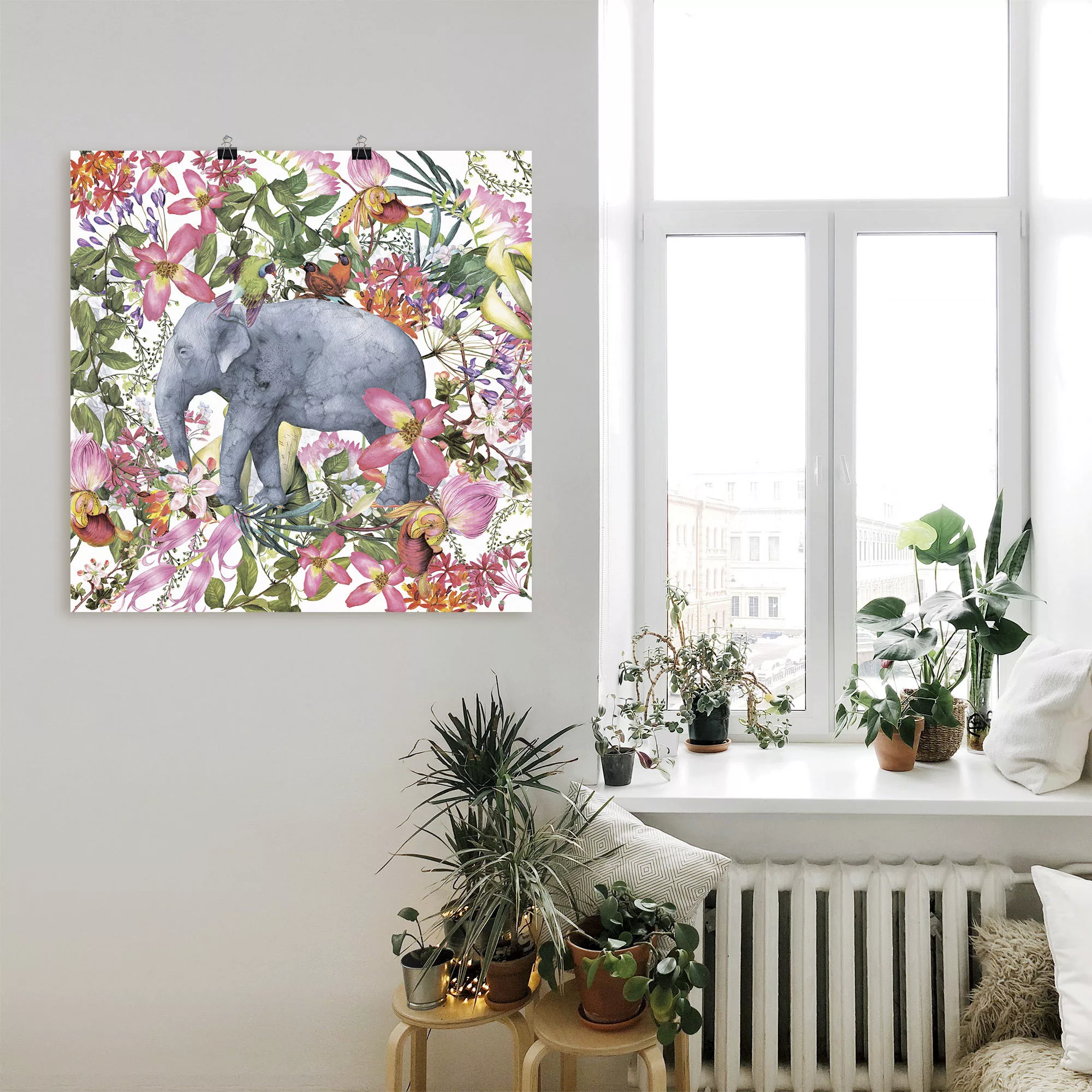 Artland Wandbild "Elefant im Blüten Dschungel", Wildtiere, (1 St.), als Lei günstig online kaufen