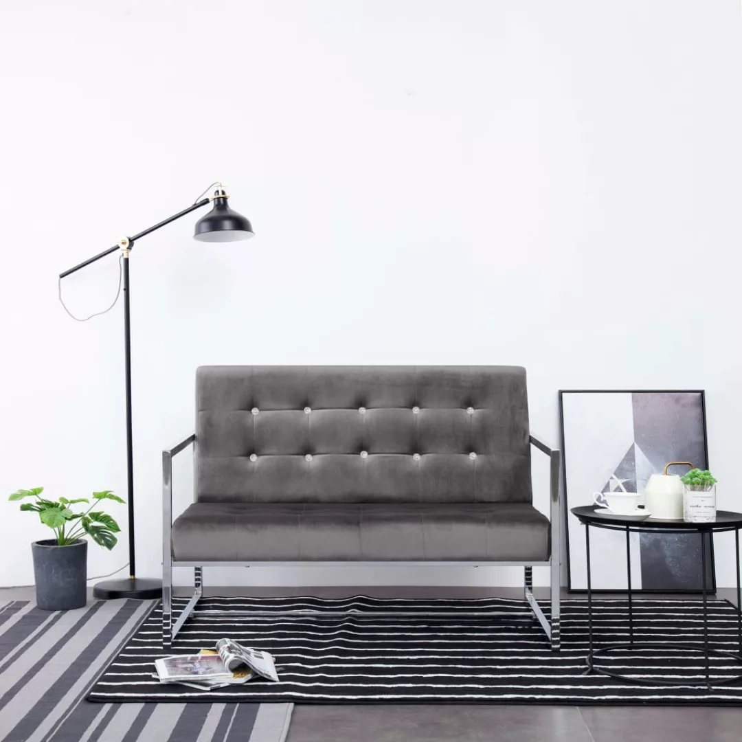 vidaXL Sofa 2-Sitzer-Sofa mit Armlehnen Dunkelgrau Chrom und Samt Couch günstig online kaufen